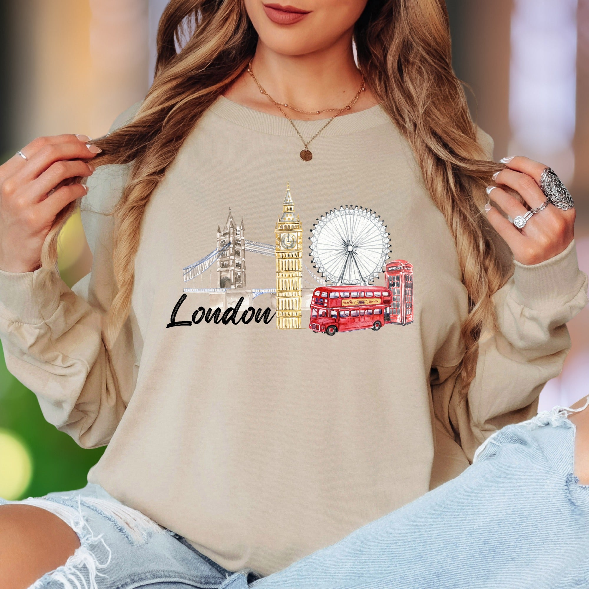 "London" | Watercolor Cityscape Unisex Adult Long Sleeve T-Shirt | Travel & Culture Lifestyle