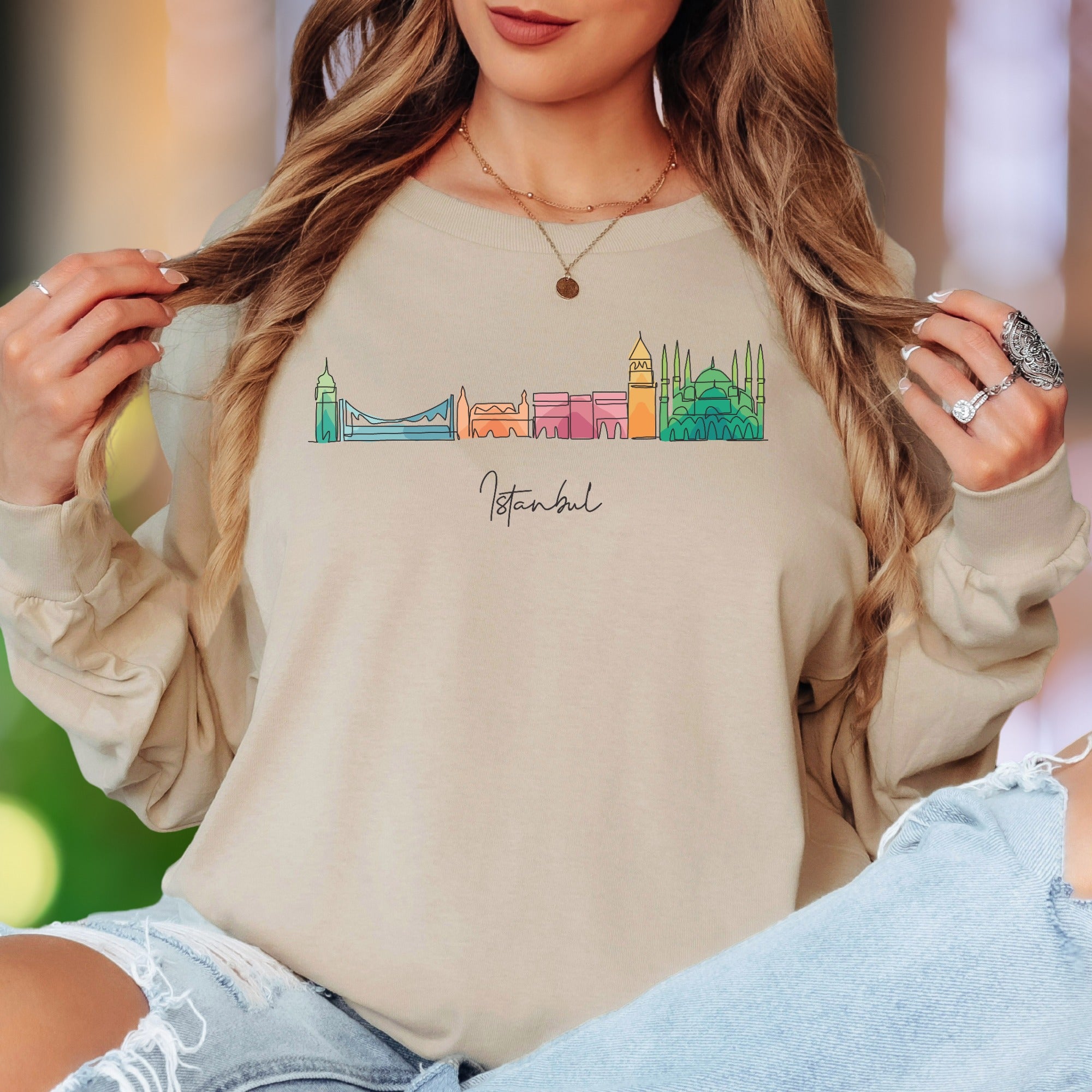 "Istanbul" | Minimal Cityscape Unisex Adult Long Sleeve T-Shirt | Travel & Culture Lifestyle