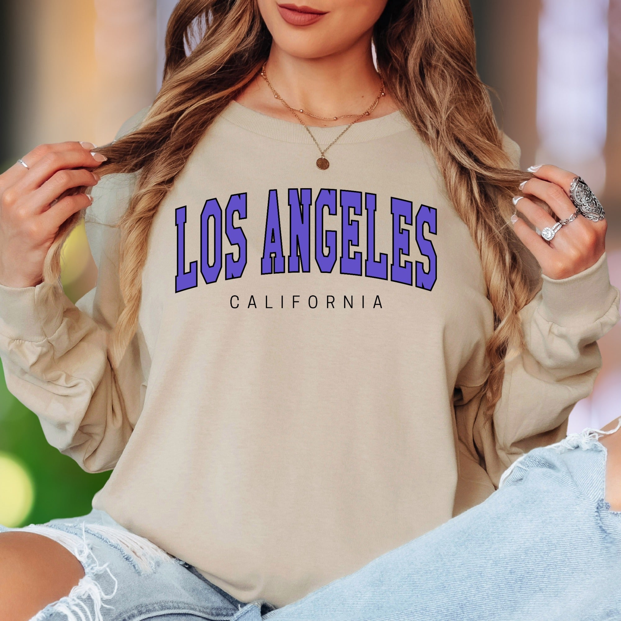 "Los Angeles California" | Collegiate Typography Unisex Adult Long Sleeve T-Shirt | West Coast Lifestyle