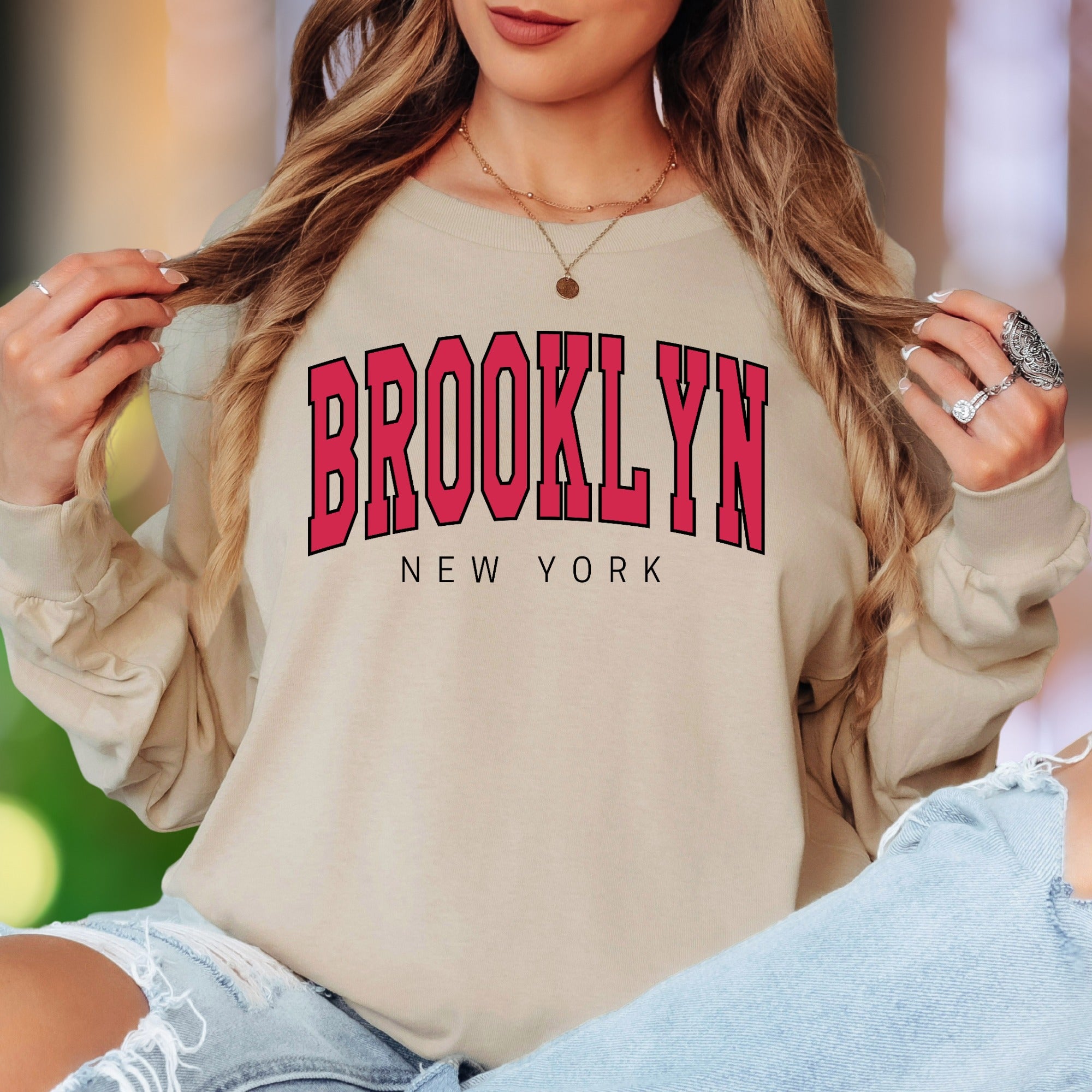 "BROOKLYN NEW YORK" | Retro College Font Unisex Adult Long Sleeve T-Shirt | City Pride Streetwear