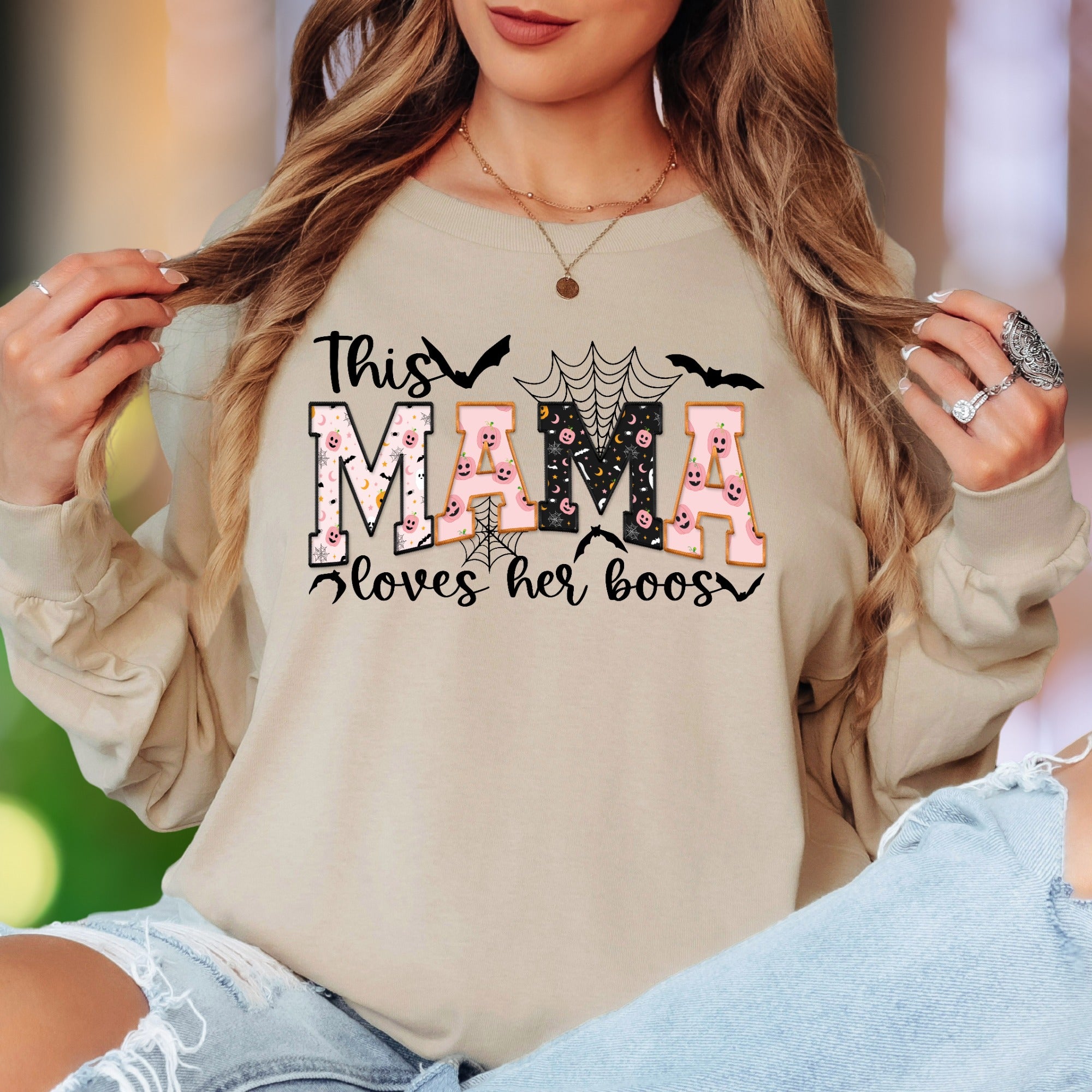 "This Mama Loves Her Boos" | Halloween Spooky Unisex Adult Long Sleeve T-Shirt | Festive Mommy Lifestyle