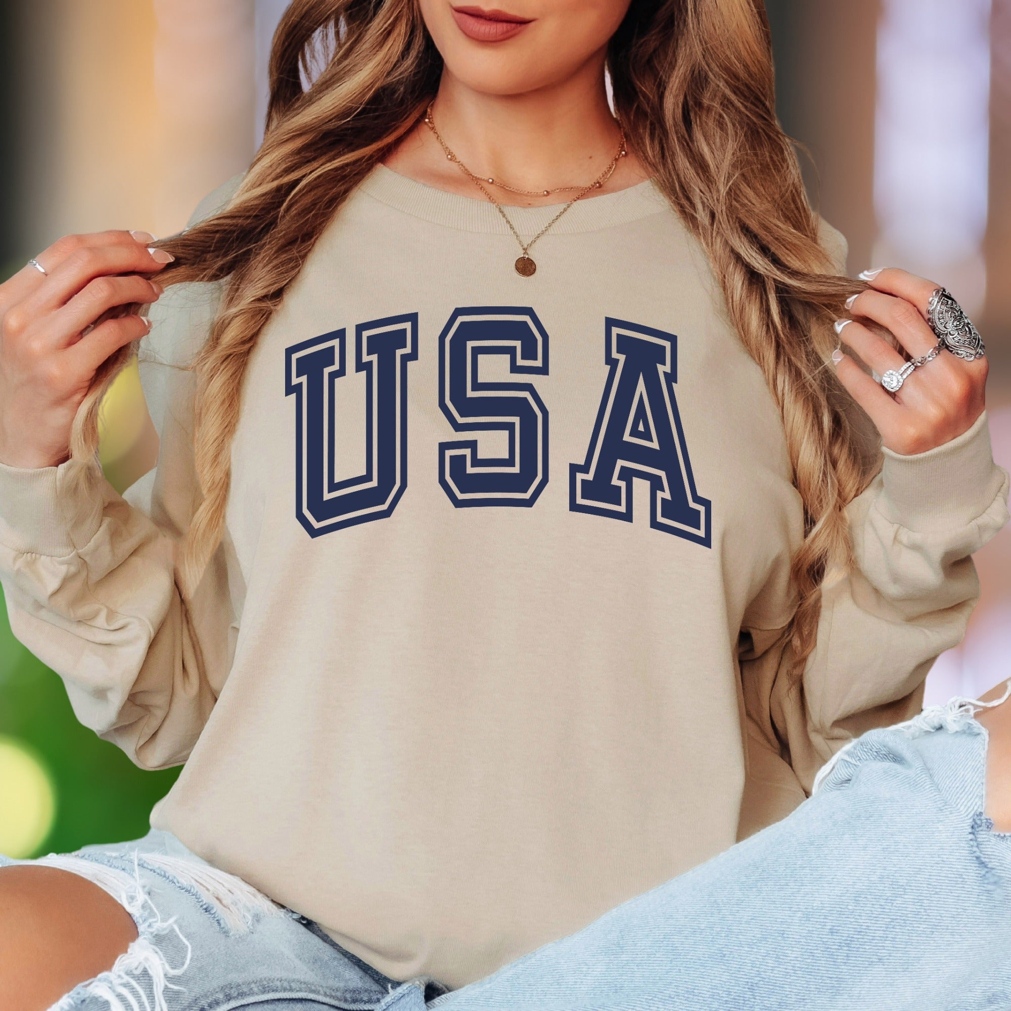 "USA" | Bold Typography Unisex Adult Long Sleeve T-Shirt | Patriotic Lifestyle