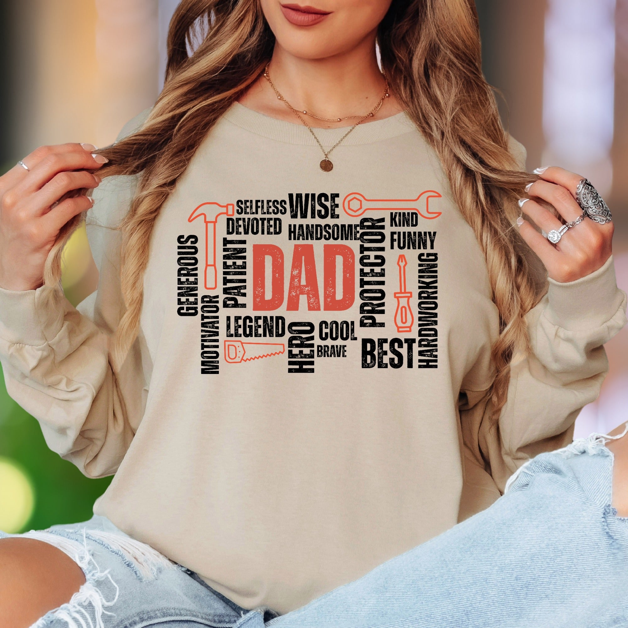 "DAD" Word Cloud | Typography Unisex Adult Long Sleeve T-Shirt | Father's Day Gift