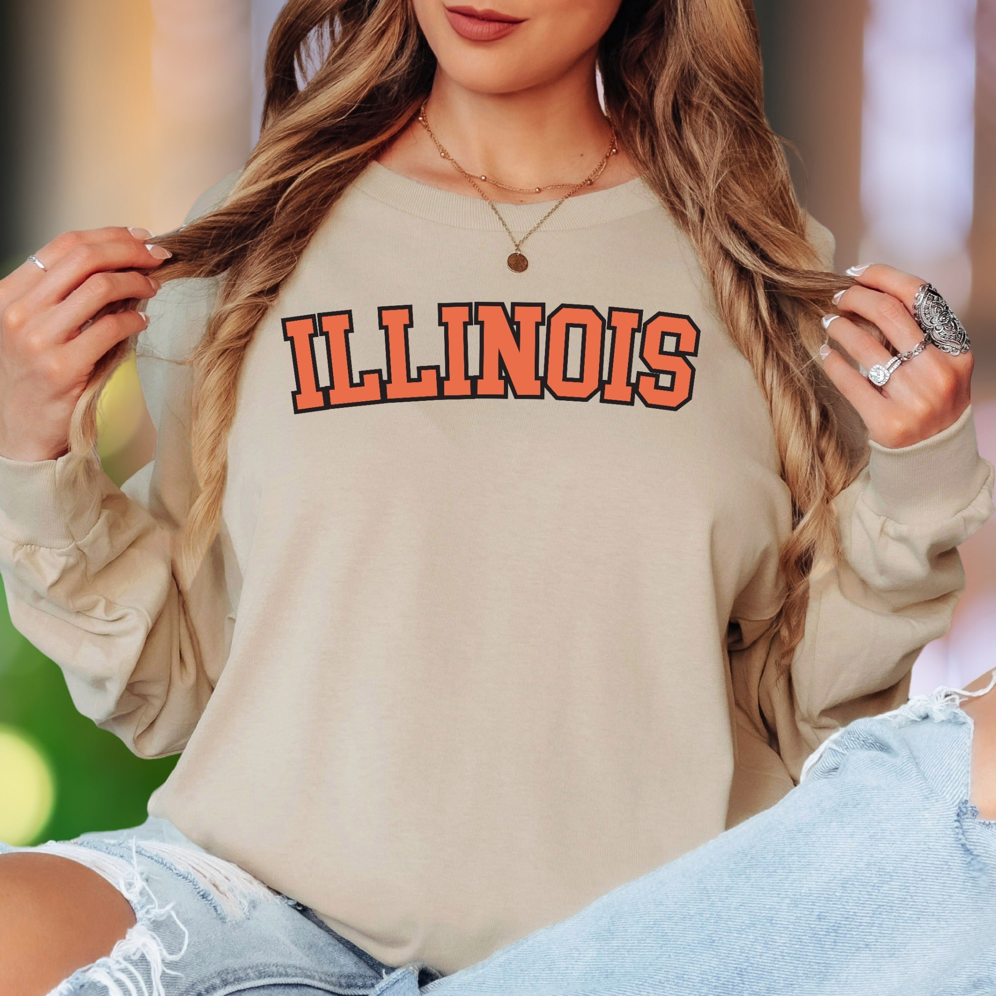 "ILLINOIS" | Collegiate Style Unisex Adult Long Sleeve T-Shirt | Classic Fanwear
