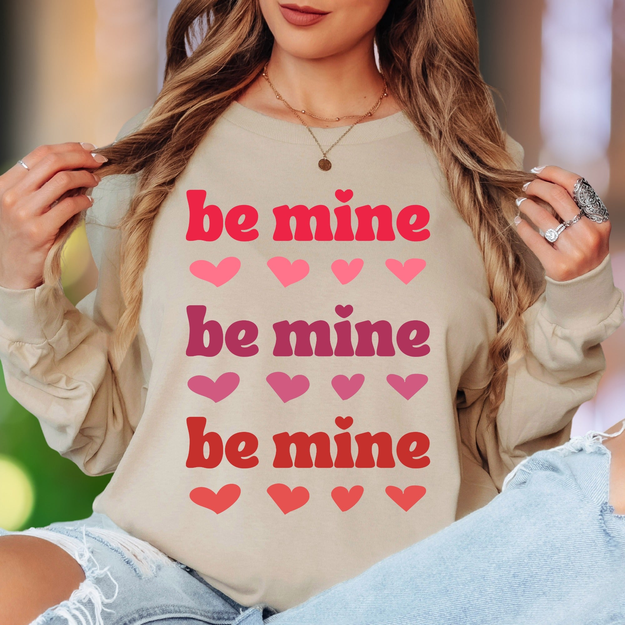 "Be Mine" | Retro Typography Unisex Adult Long Sleeve T-Shirt | Romantic Lifestyle