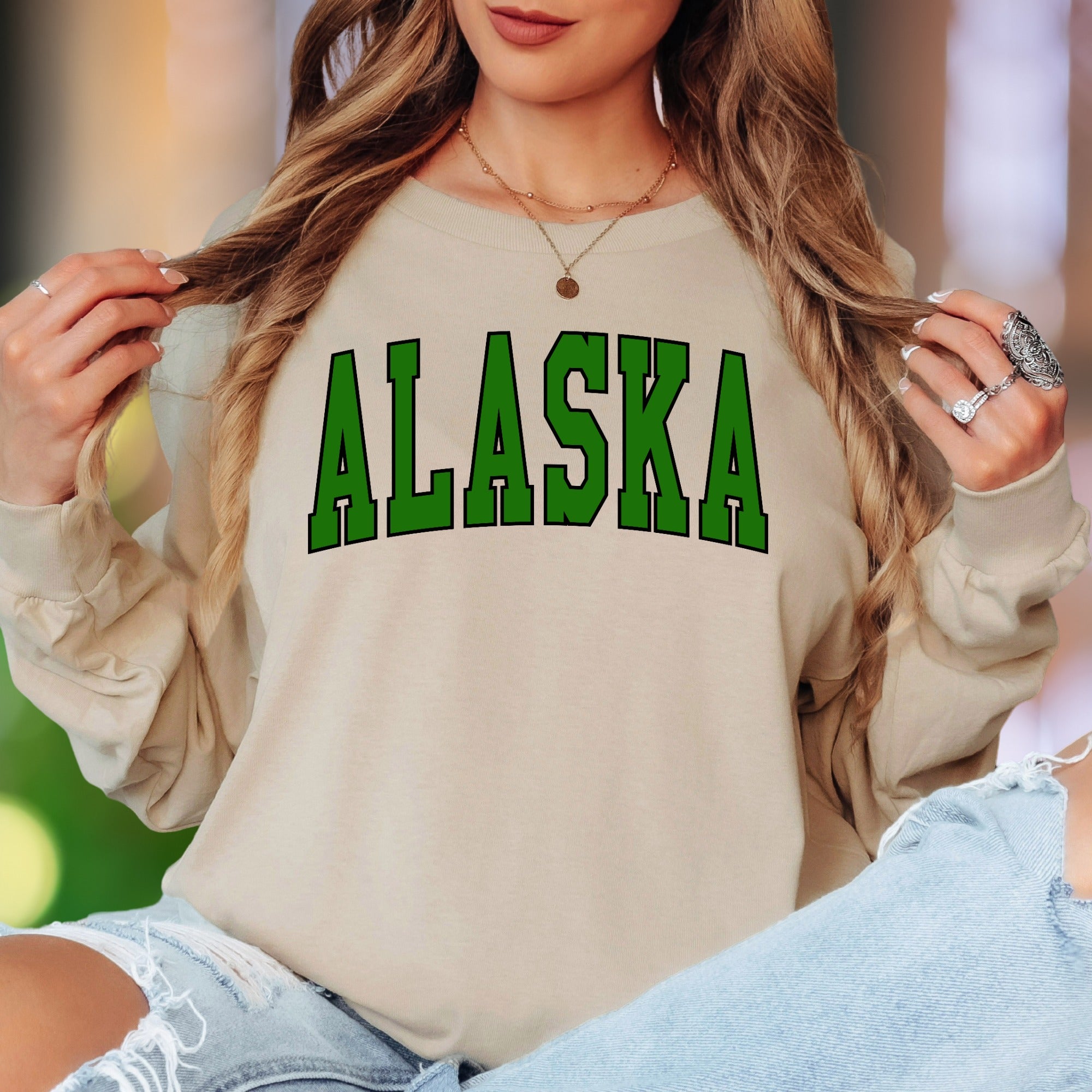"ALASKA" | Varsity Typography Unisex Adult Long Sleeve T-Shirt | State Pride Lifestyle