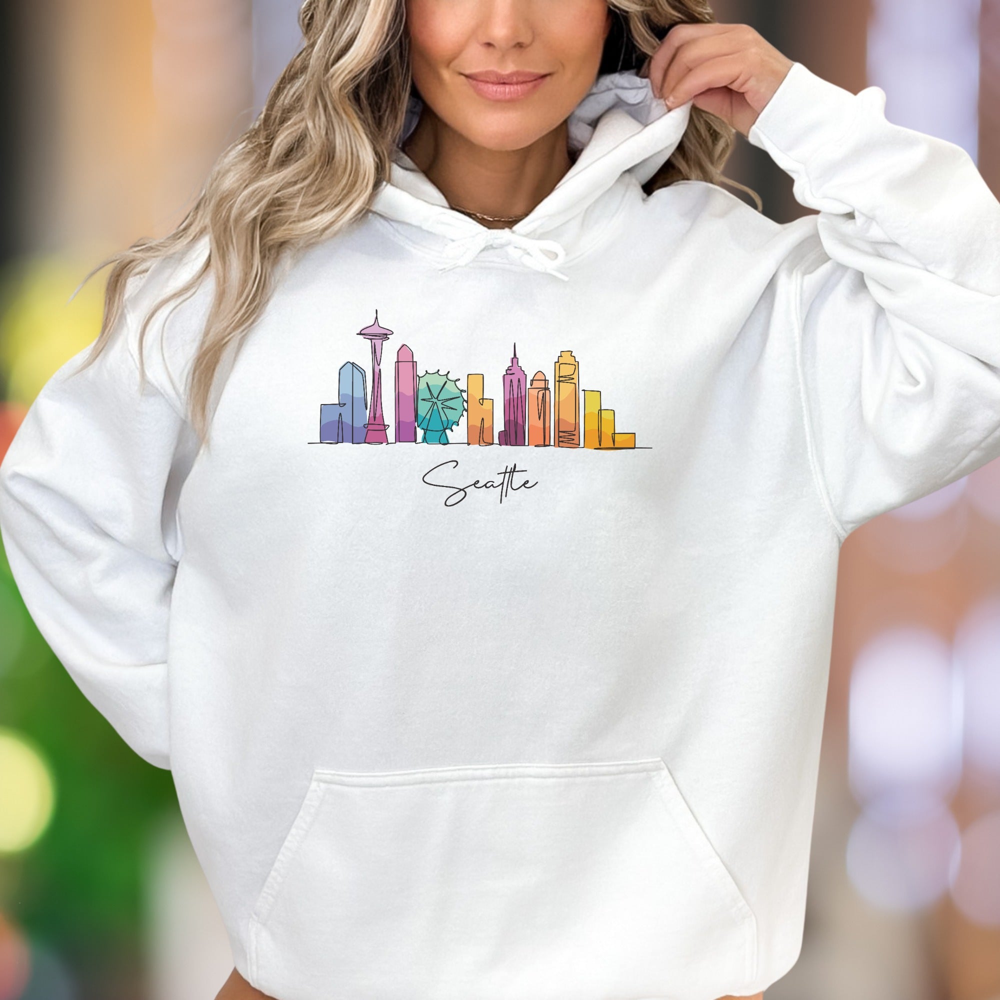 "Seattle" | Watercolor Skyline Streetwear Unisex Adult Hoodie | City Lover Apparel