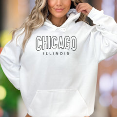 "CHICAGO ILLINOIS" | Outline Typography Unisex Adult Hoodie | Urban Lifestyle