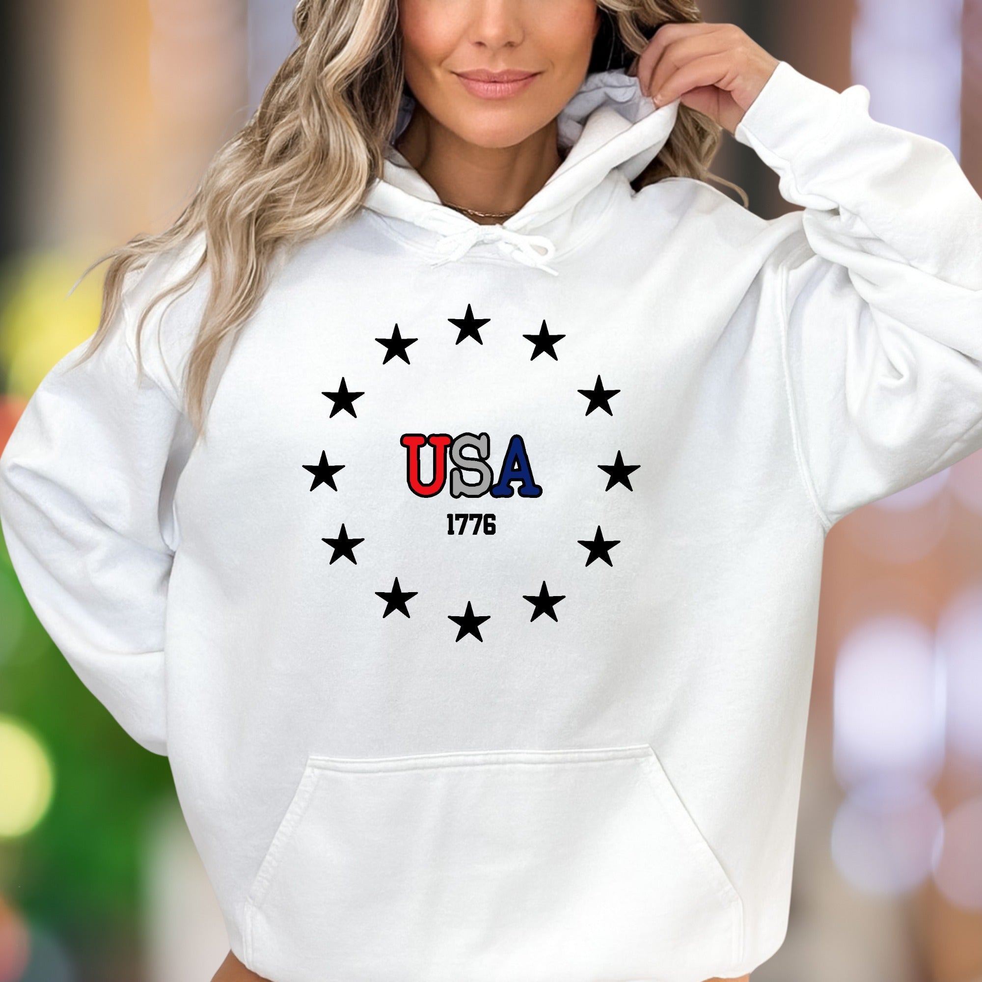 "USA 1776" | Patriotic Stars Unisex Adult Hoodie | American Heritage Apparel