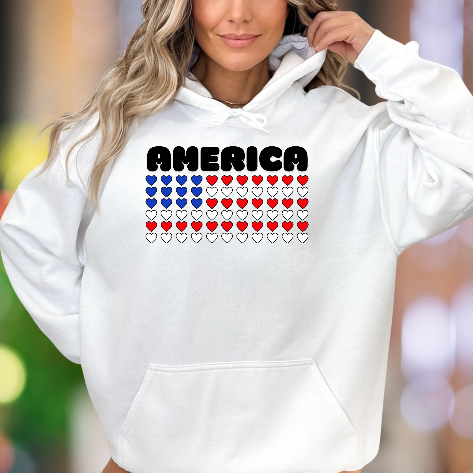 "AMERICA" | Patriotic Heart Flag Unisex Adult Hoodie | National Pride Apparel