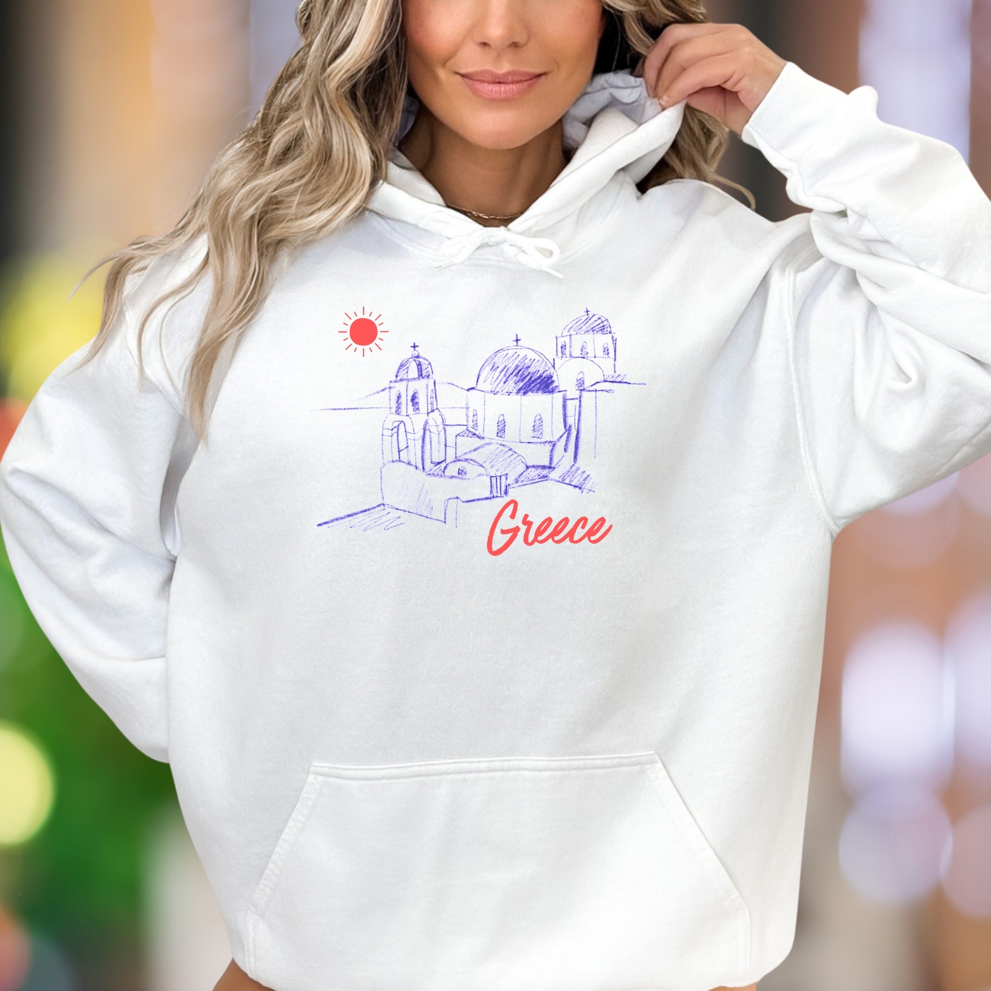 "Greece" | Retro Sketch Landmark Unisex Adult Hoodie | Travel Lifestyle