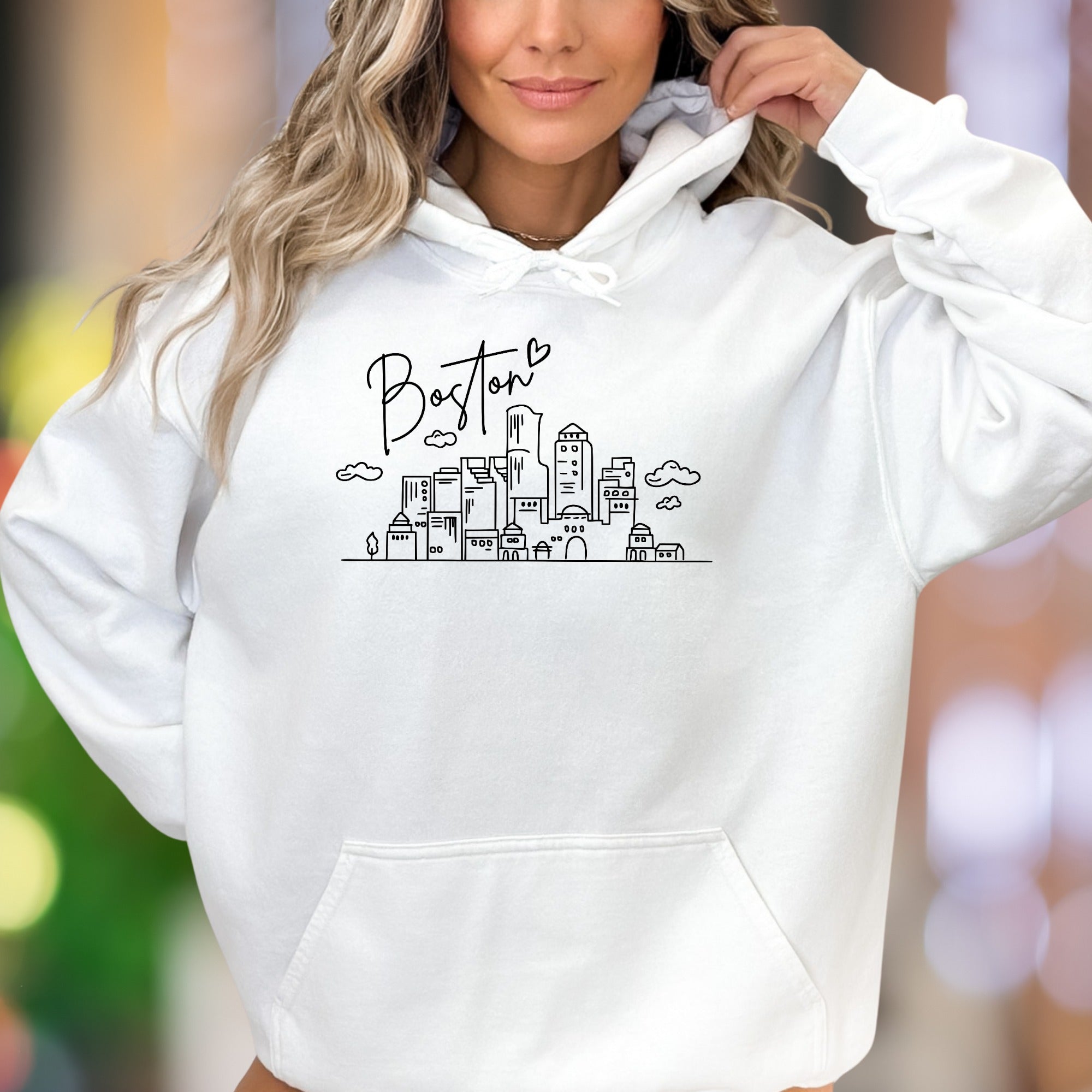 "Boston" | Minimal Cityscape Unisex Adult Hoodie | Urban Lifestyle