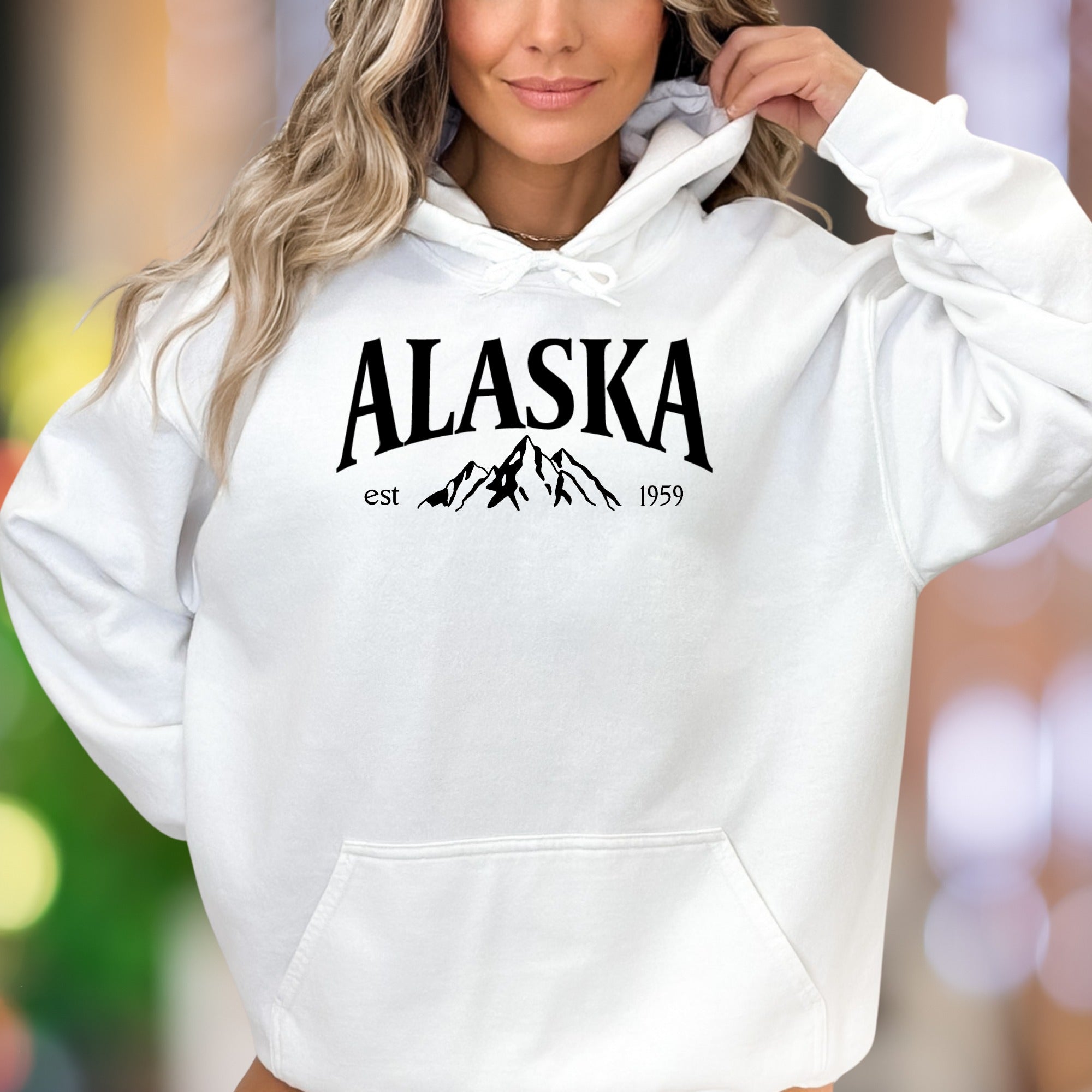 "ALASKA est 1959" | Retro Mountain Graphic Unisex Adult Hoodie | Nature Lifestyle