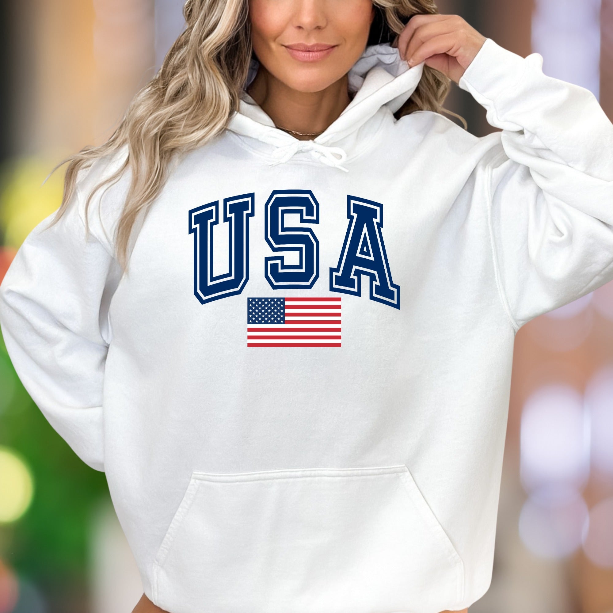 "USA" | Bold Collegiate Unisex Adult Hoodie | Patriotic Lifestyle Wear