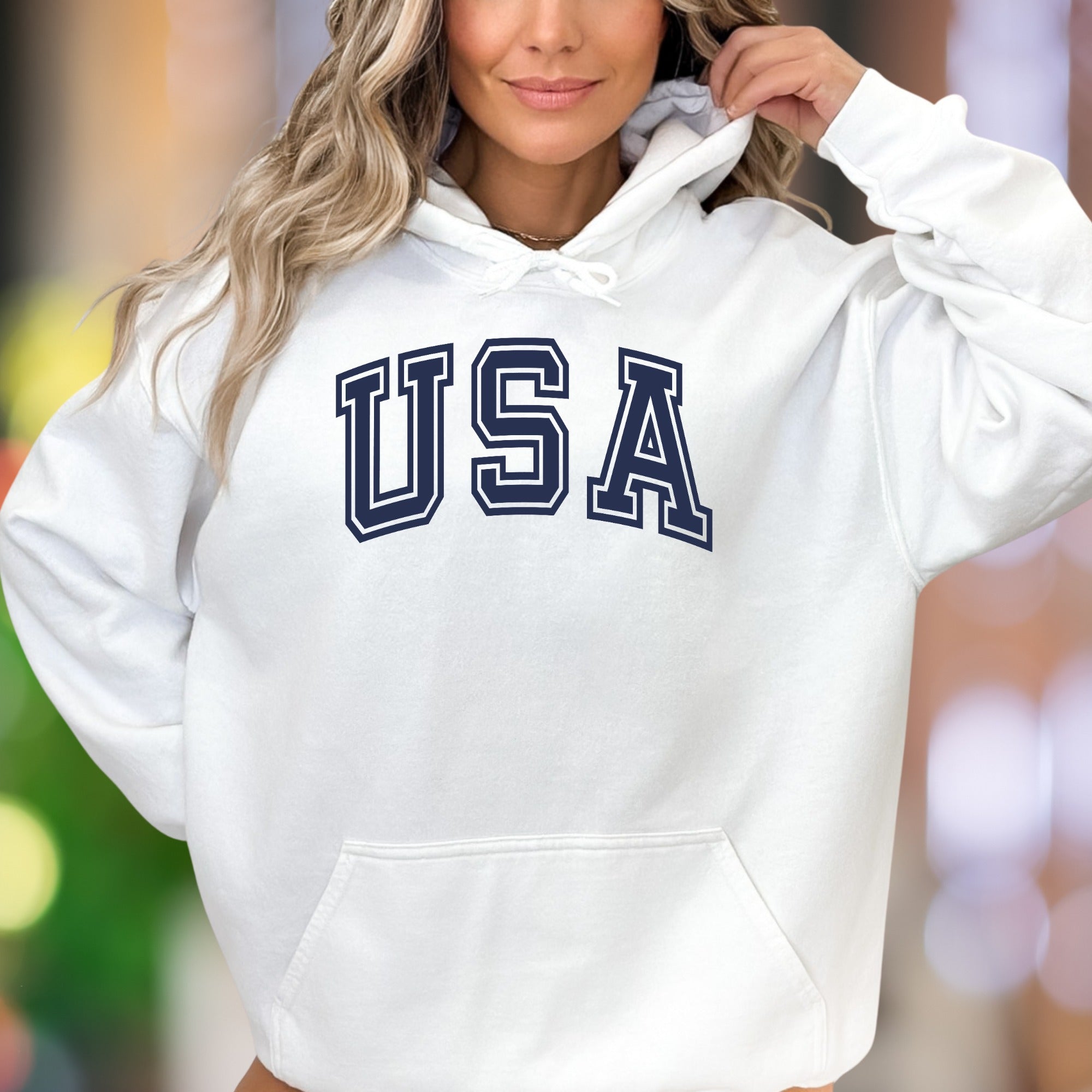 "USA" | Varsity Typography Unisex Adult Hoodie | Patriotic Streetwear