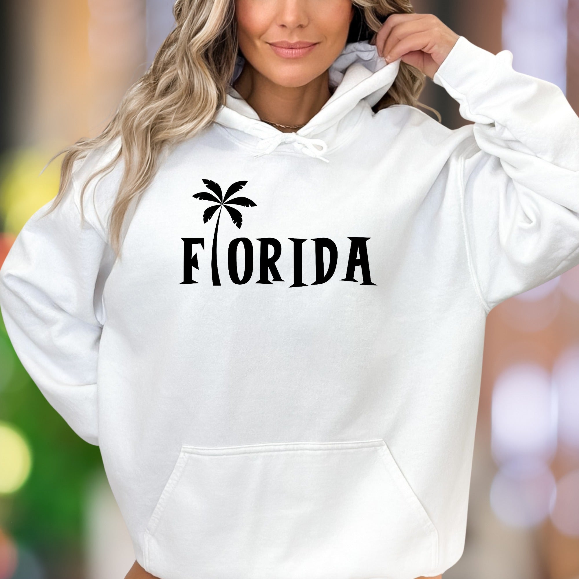 "Florida" | Palm Tree Typographic Unisex Adult Hoodie | Sunshine State Lifestyle