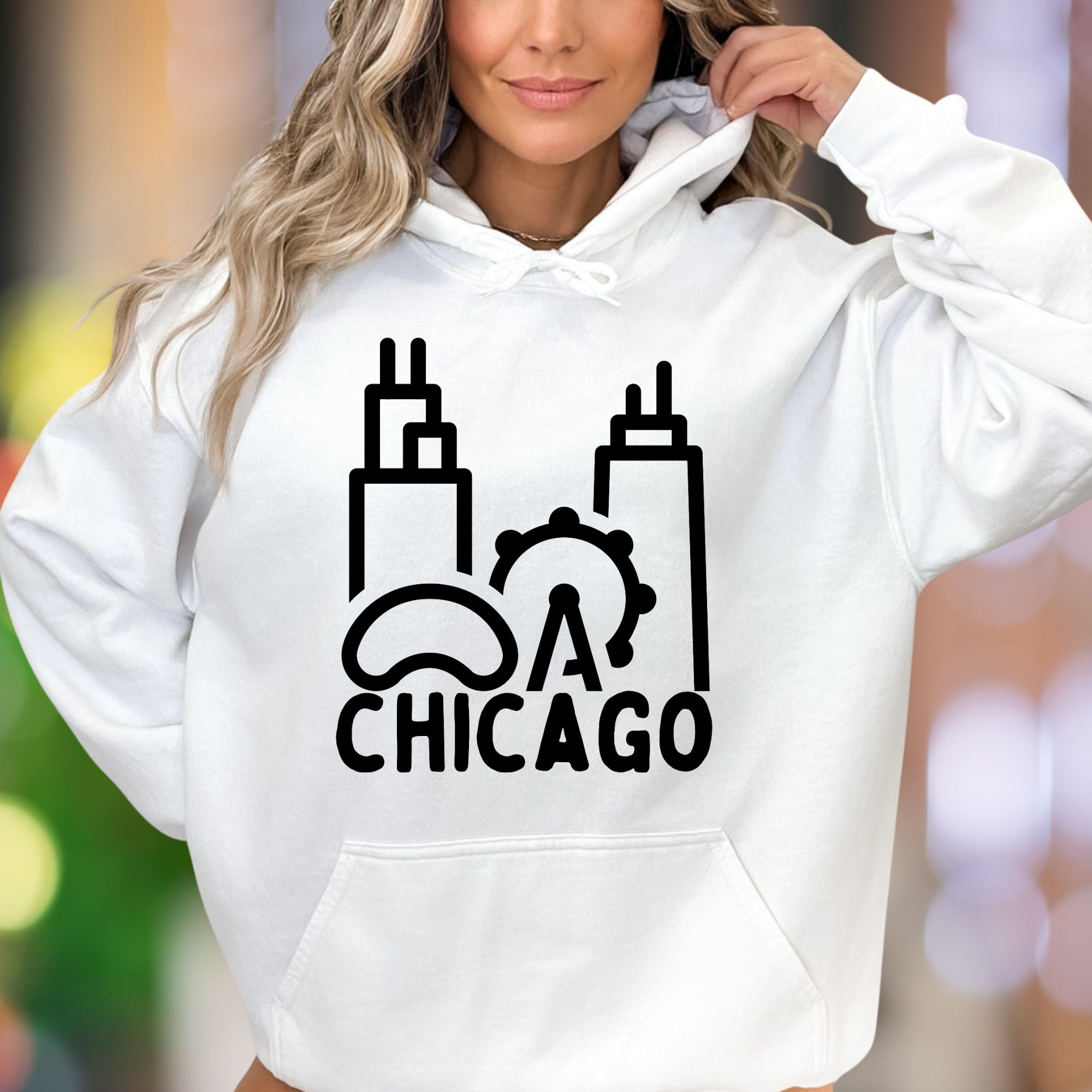 "Chicago Skyline" | Minimal City Graphic Unisex Adult Hoodie | Urban Lifestyle Apparel