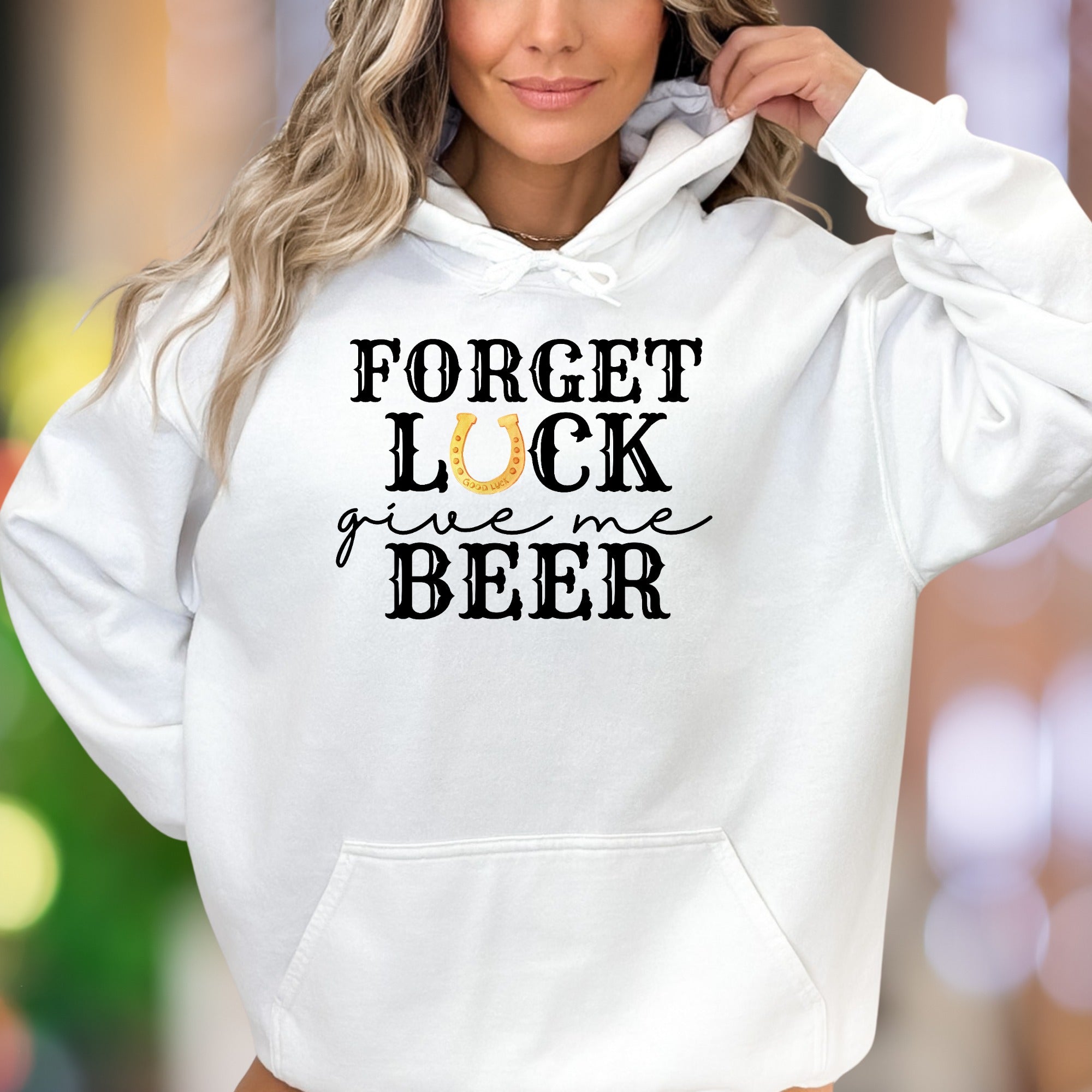 "Forget Luck Give Me Beer" | Funny Western Graphic Unisex Adult Hoodie | Casual Lifestyle