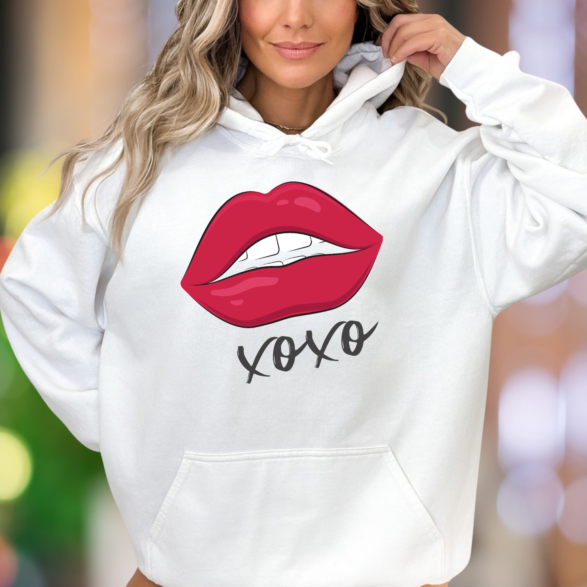 "XOXO Red Lips" | Modern Graphic Unisex Adult Hoodie | Affectionate Streetwear