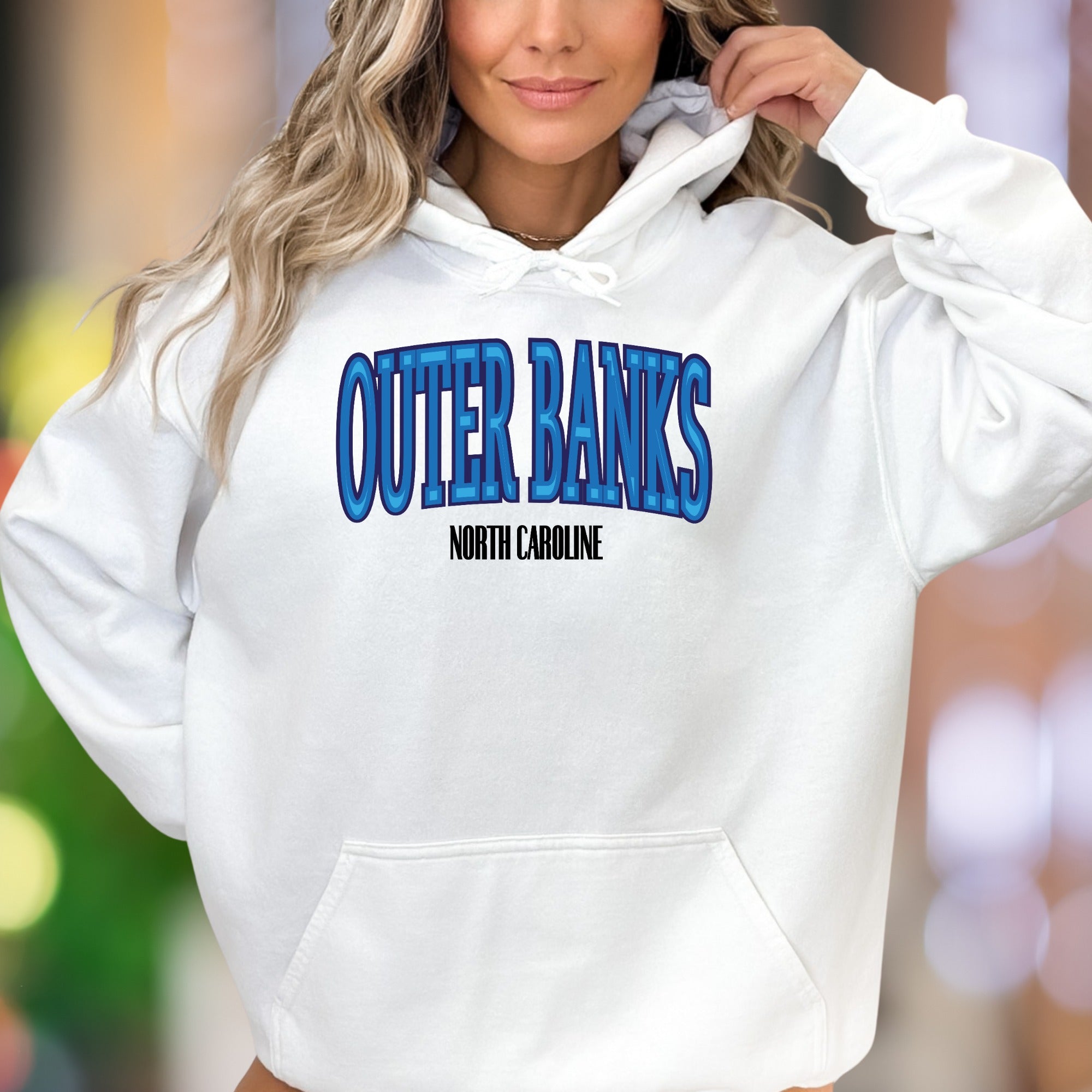 "Outer Banks North Carolina" | Retro Bold Typography Unisex Adult Hoodie | Coastal Lifestyle Apparel