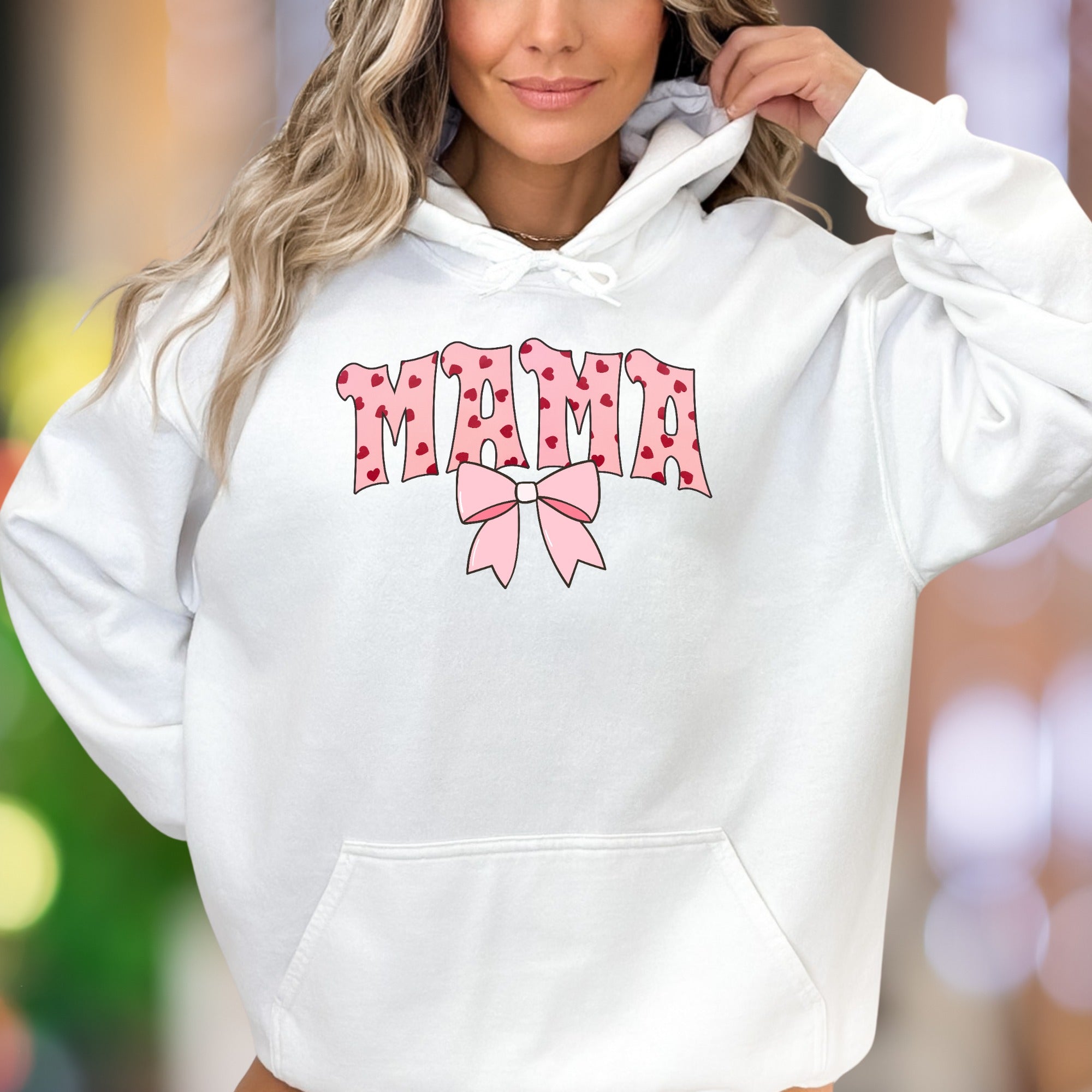 "Mama" | Heart Pattern Typography Unisex Adult Hoodie | Loving Identity Apparel