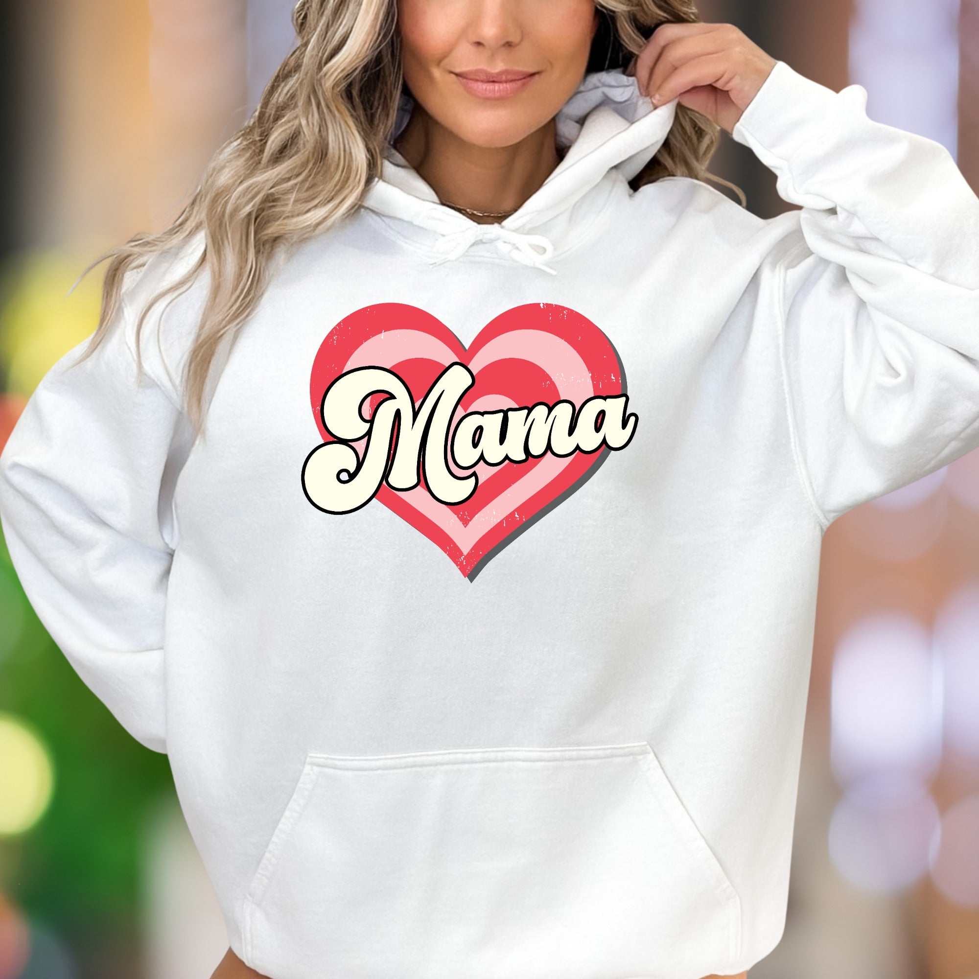 "Mama" | Retro Heart Graphic Unisex Adult Hoodie | Motherhood Lifestyle
