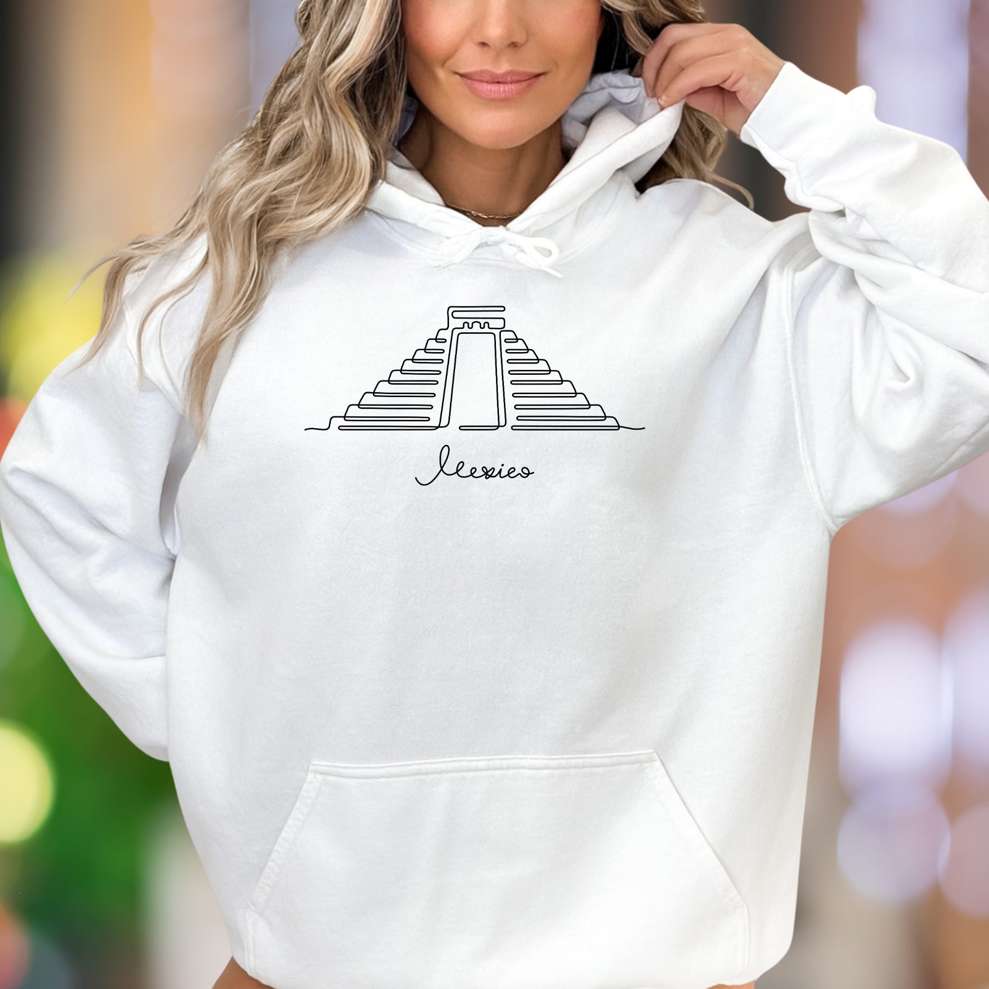 "Mexico" | Minimal Pyramid Line Art Unisex Adult Hoodie | Travel Lifestyle