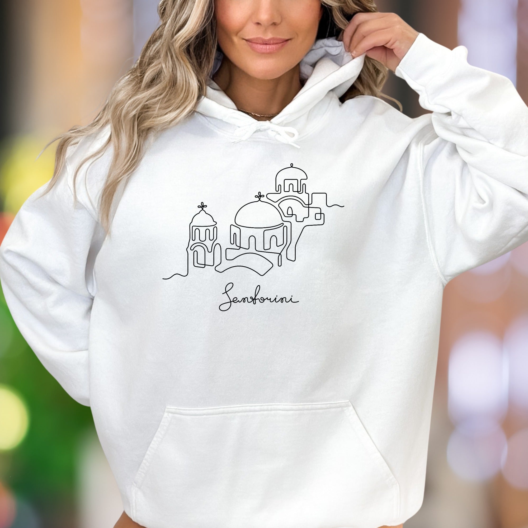"Santorini" | Minimal Line Art Unisex Adult Hoodie | Travel Lifestyle