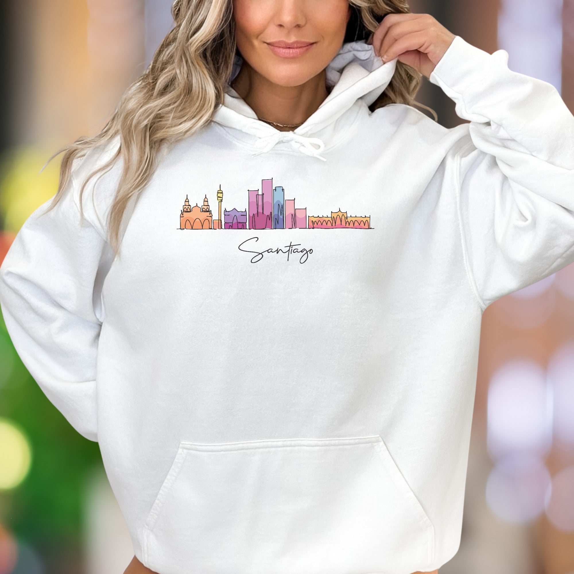 "Santiago" | Colorful City Skyline Unisex Adult Hoodie | Travel Lifestyle