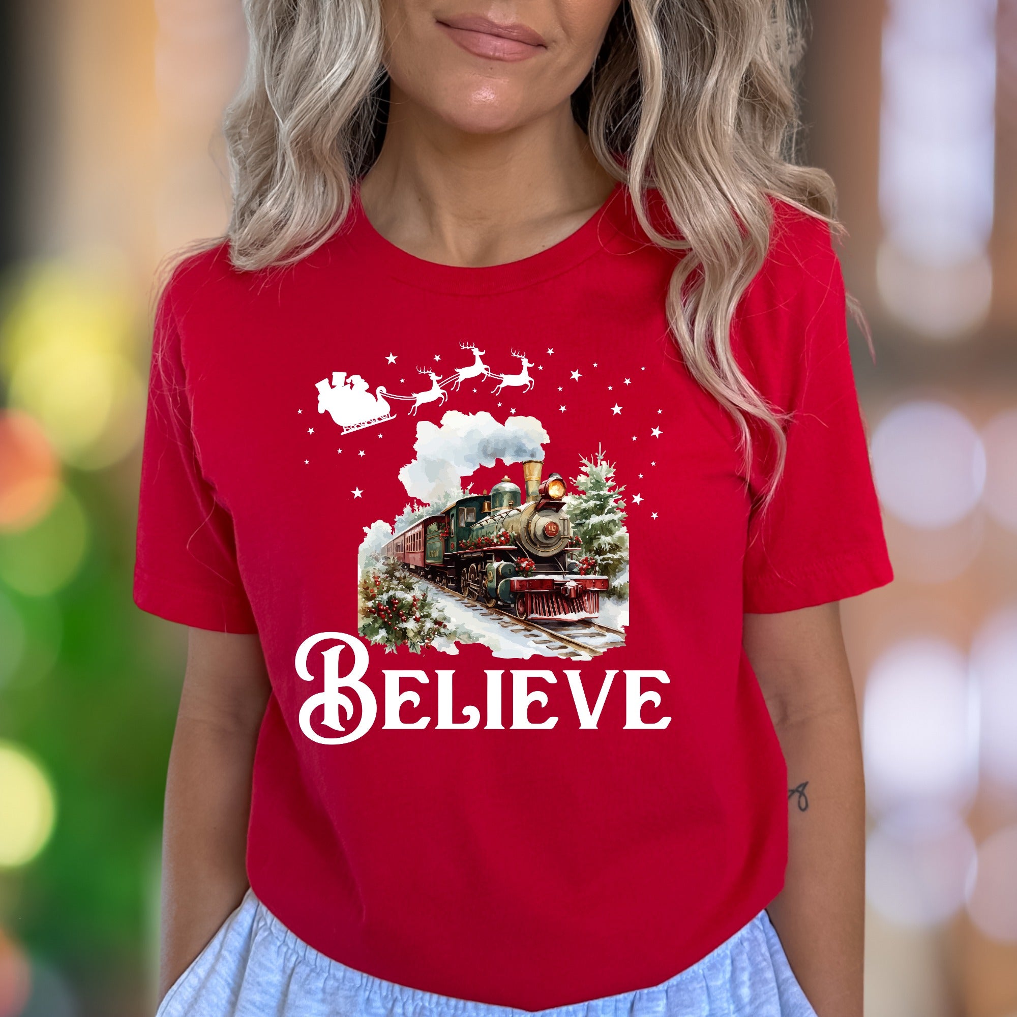 "Believe" | Festive Christmas Train Unisex Adult T-Shirt | Holiday Lifestyle