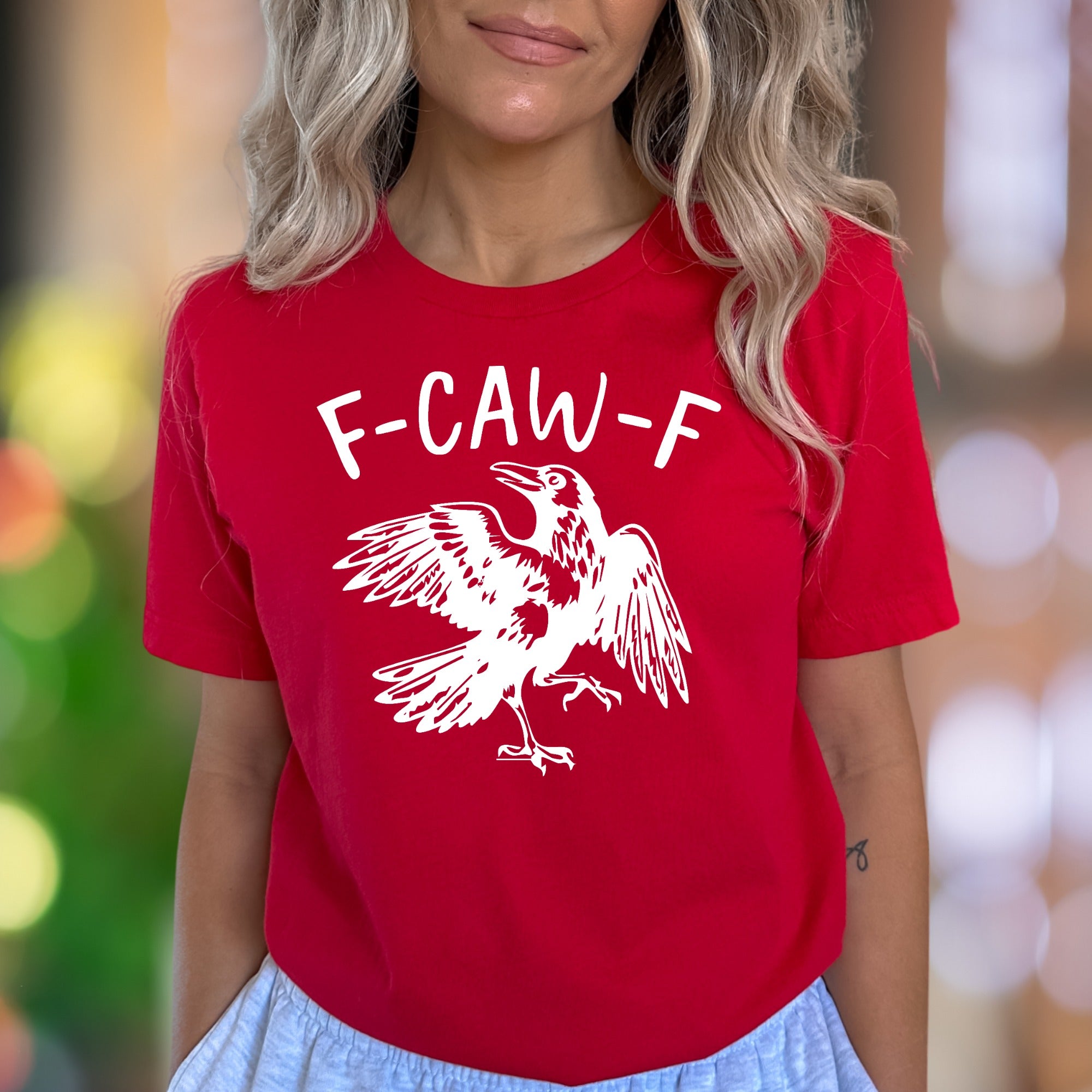 "F-CAW-F" | Funny Crow Graphic Unisex Adult T-Shirt | Humorous Animal Lover