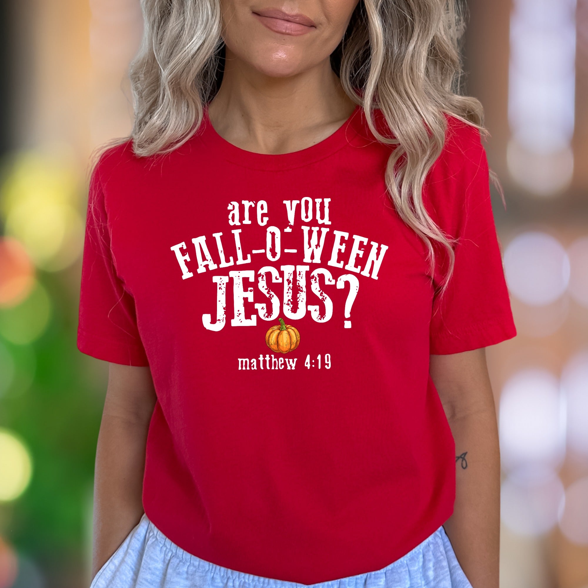 "Are You Fall-O-Ween Jesus?" | Distressed Typography Unisex Adult T-Shirt | Humorous Lifestyle