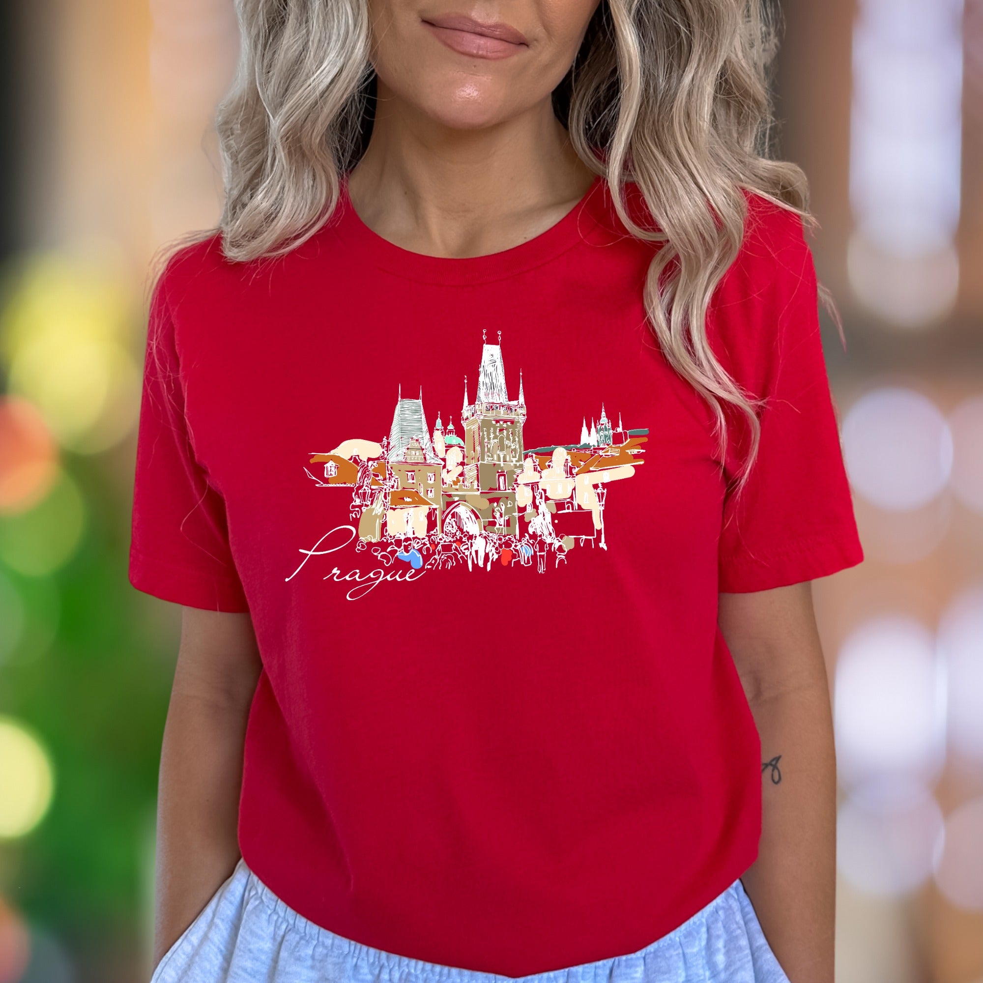 "Prague" | Cityscape Sketch Unisex Adult T-Shirt | Travel Lifestyle