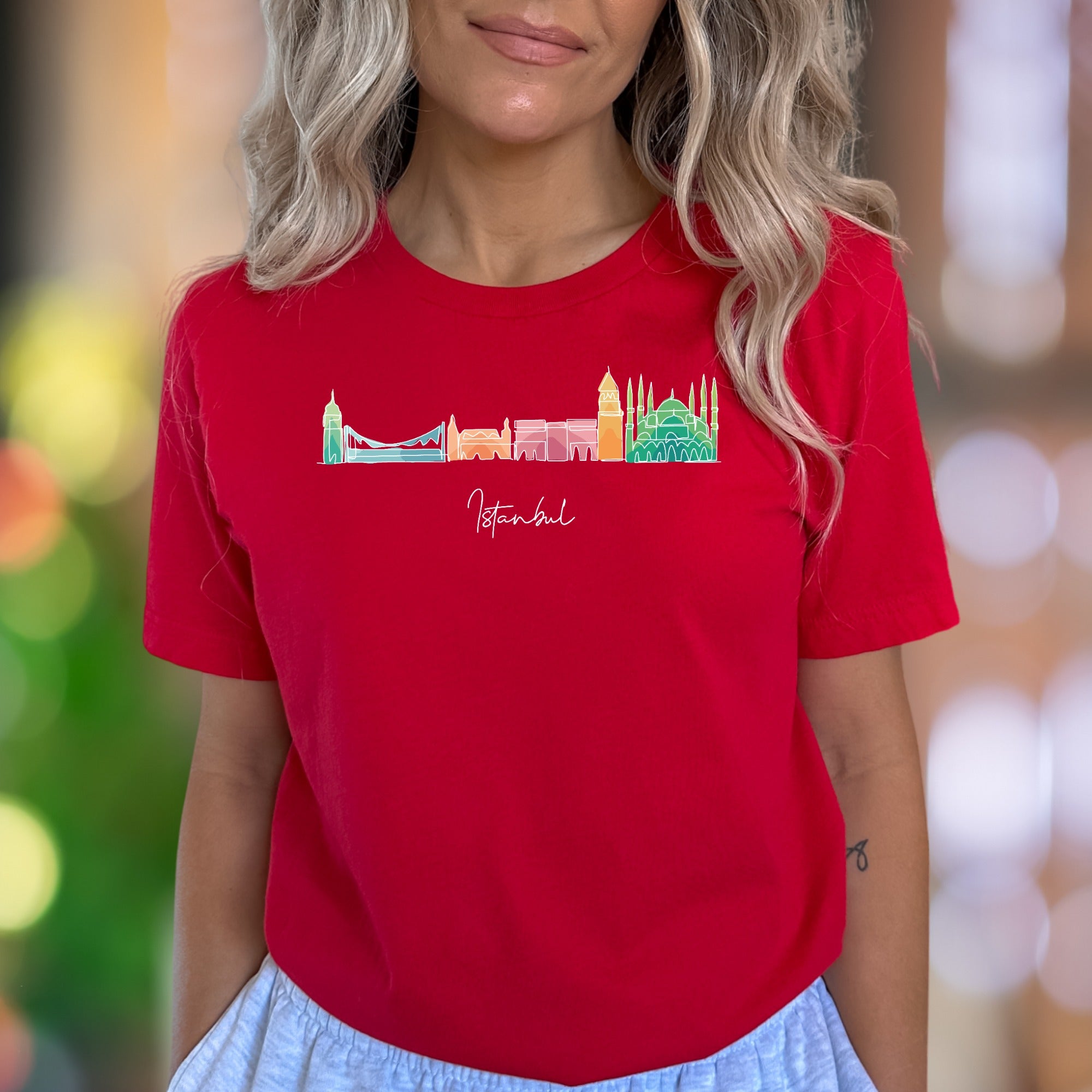 "Istanbul" | Colorful Skyline Outline Unisex Adult T-Shirt | Travel Lifestyle