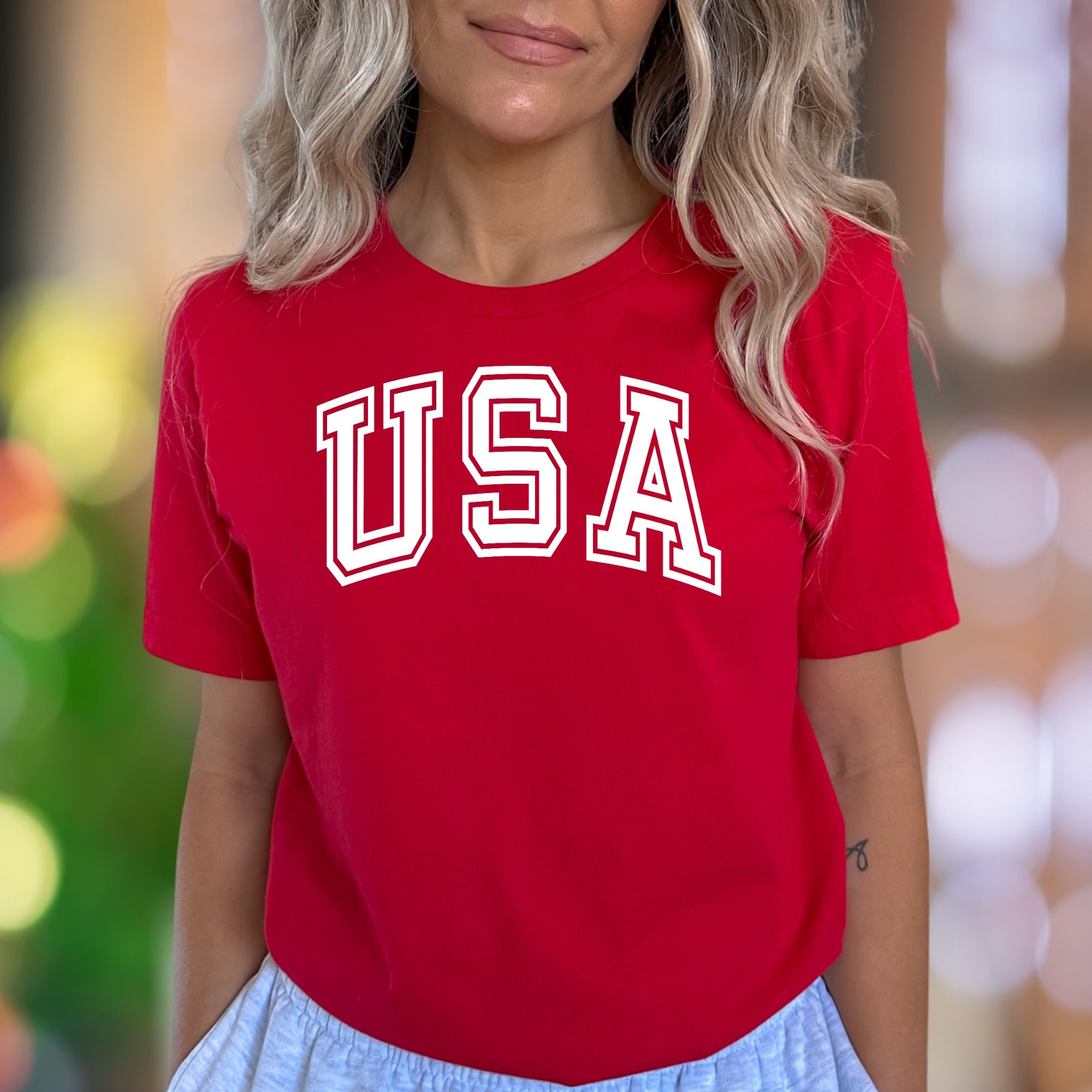 "USA" | Varsity Typography Unisex Adult T-Shirt | Patriotic Lifestyle
