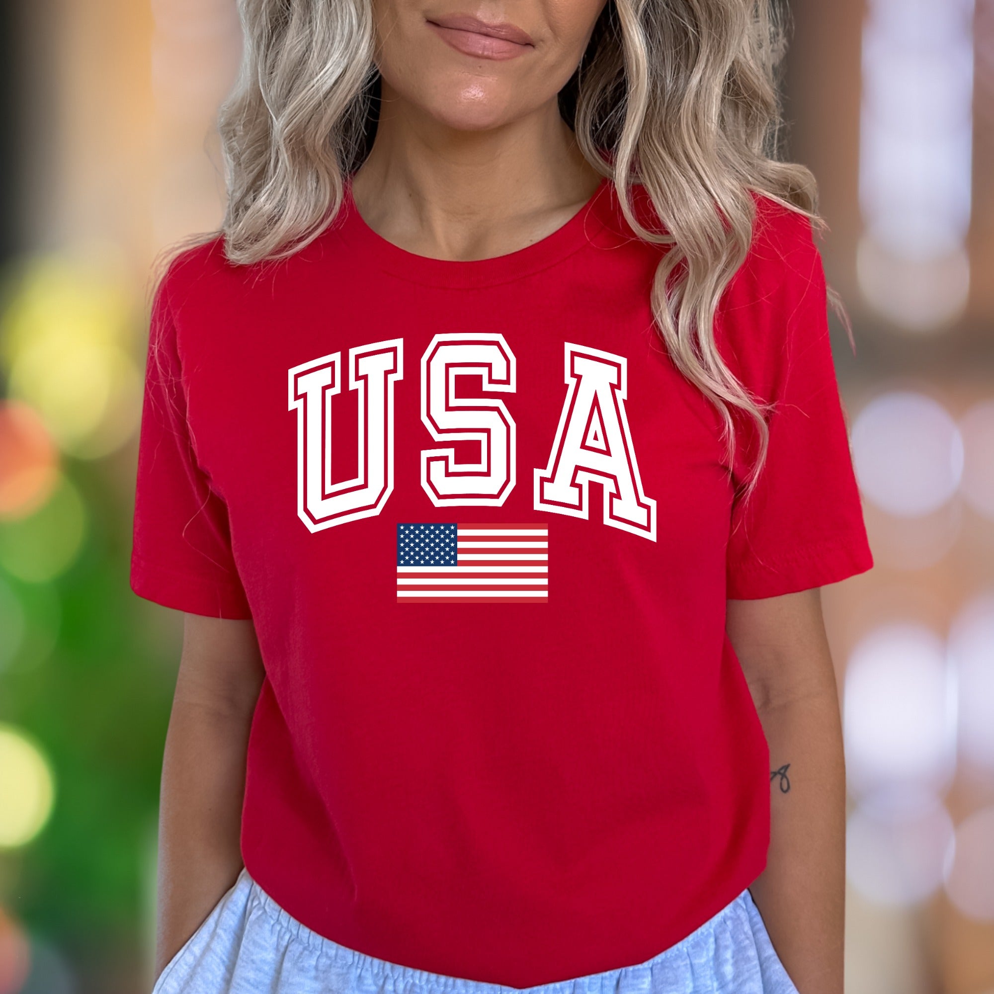 "USA" | Varsity Typography Unisex Adult T-Shirt | Patriotic American Style