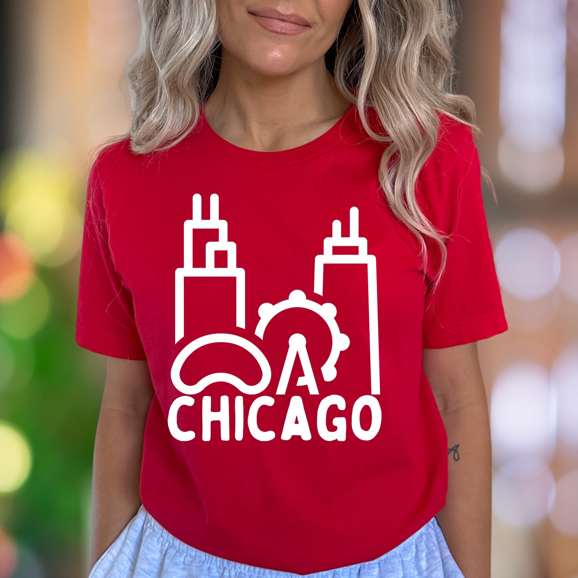 "Chicago Landmarks" | Minimal Cityscape Unisex Adult T-Shirt | Travel & Local Pride
