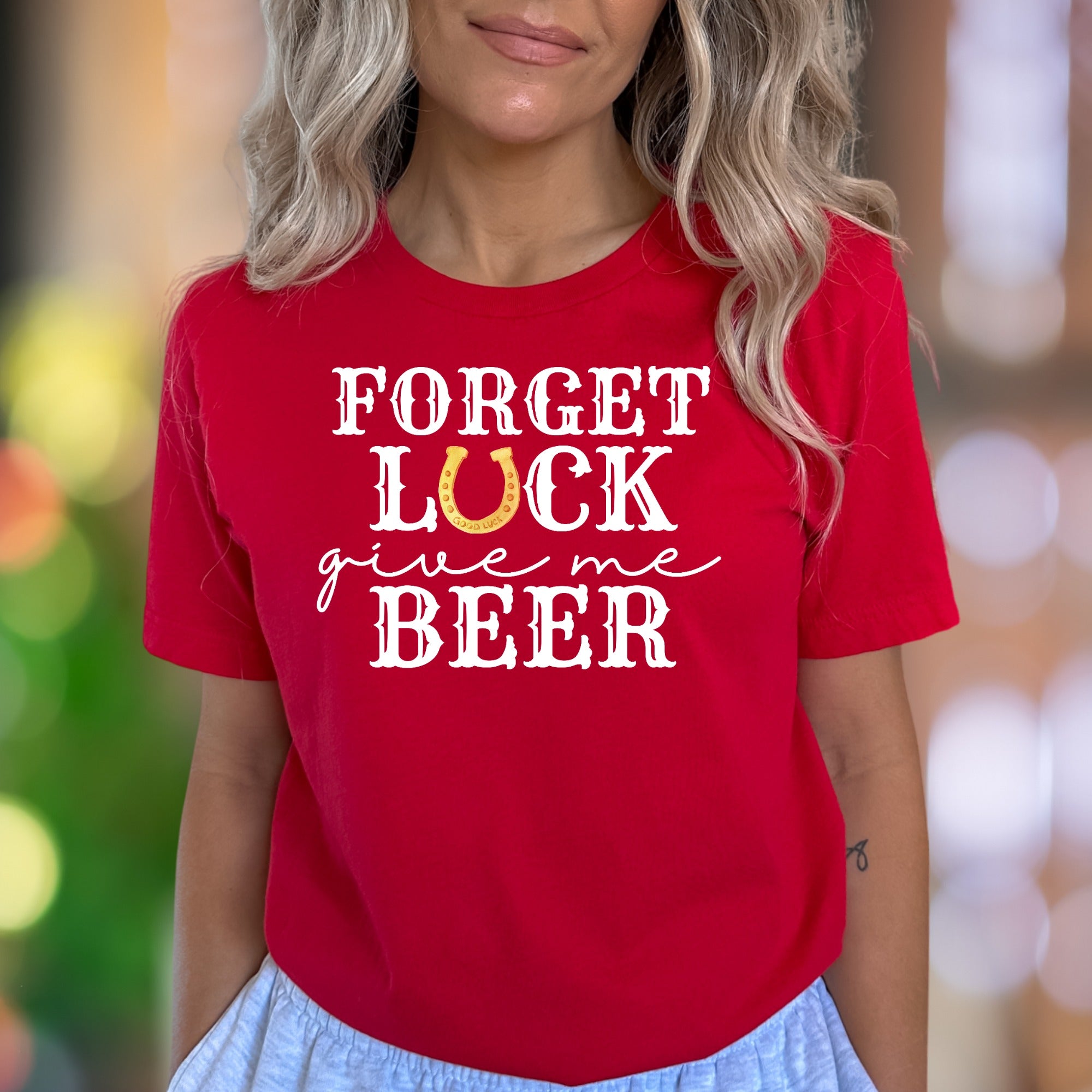 "Forget Luck Give Me Beer" | Funny Retro Unisex Adult T-Shirt | Celebration Lifestyle