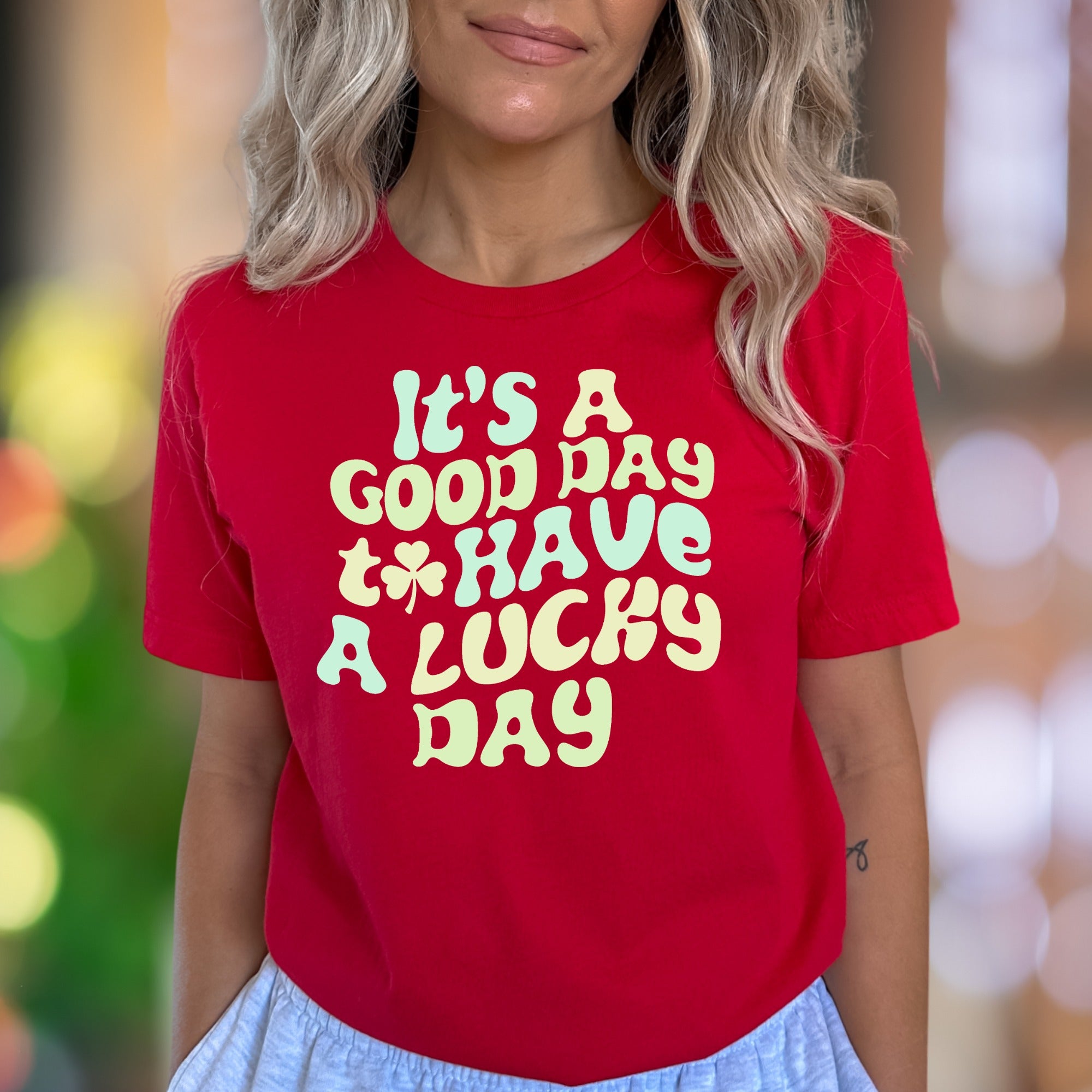 "It's A Good Day To Have A Lucky Day" | Retro Typography Unisex Adult T-Shirt | Positive Vibes Apparel