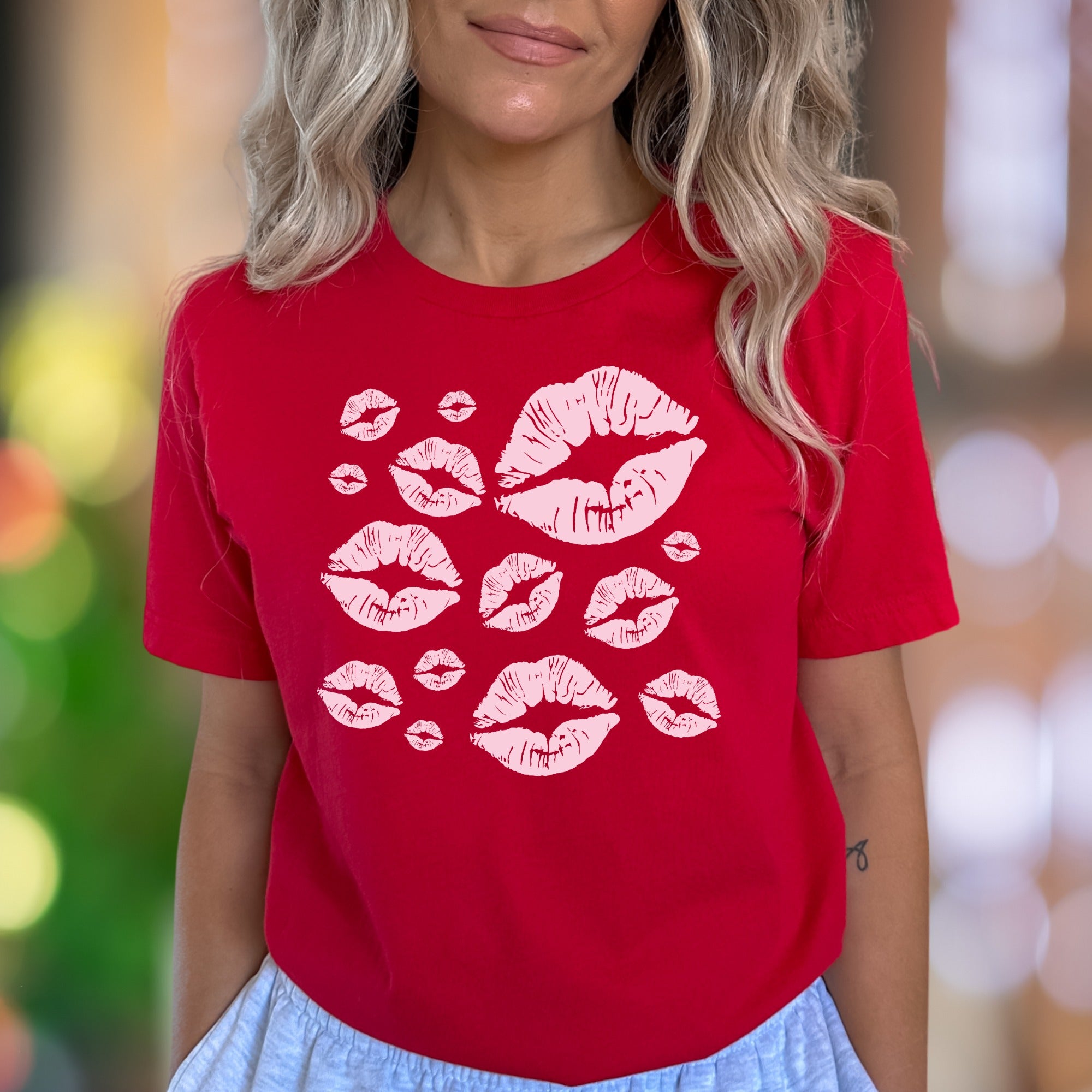 "Kisses" | Playful Lips Graphic Unisex Adult T-Shirt | Flirty Lifestyle Apparel