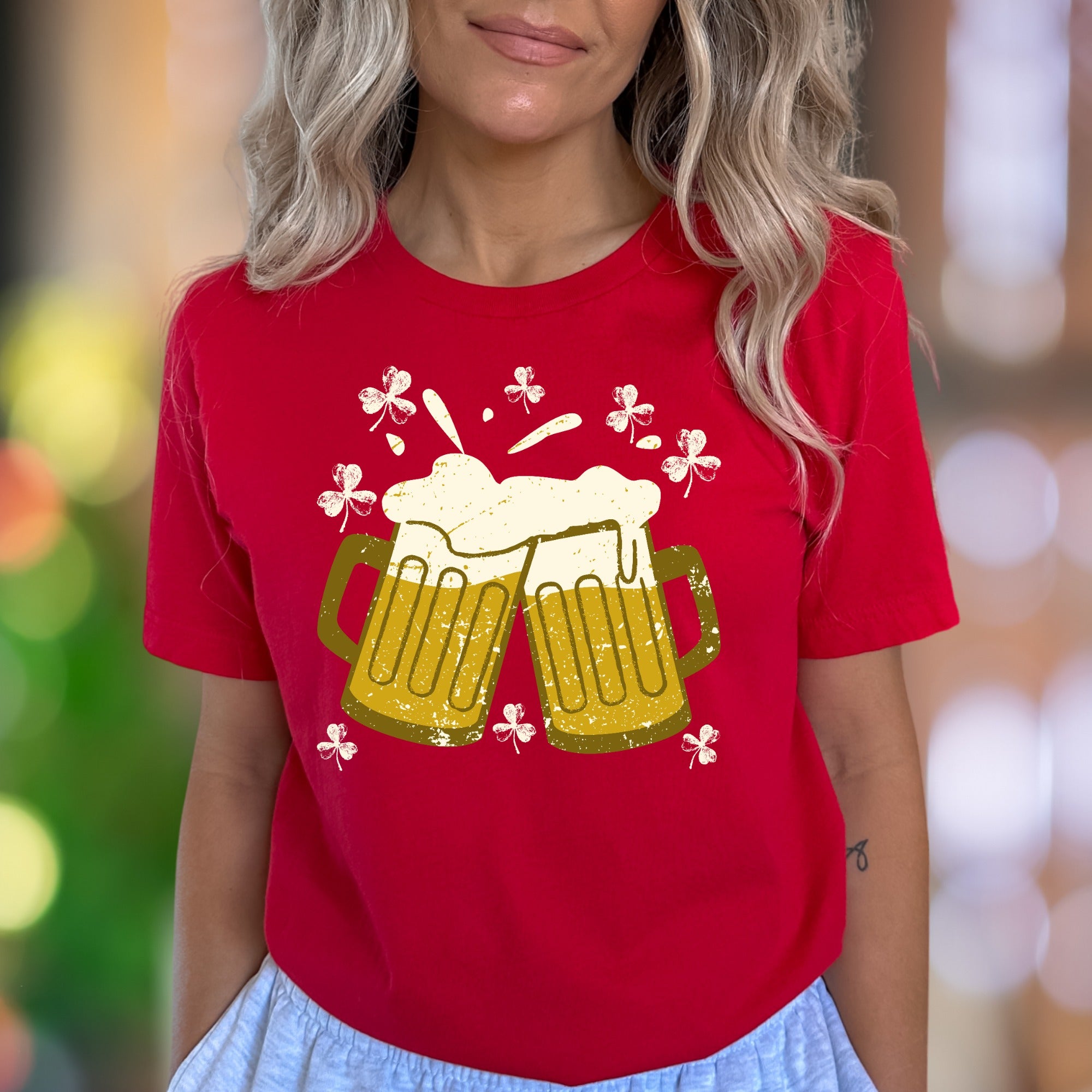 "Cheers & Shamrocks" | Distressed Graphic Unisex Adult T-Shirt | Festive Celebration Wear