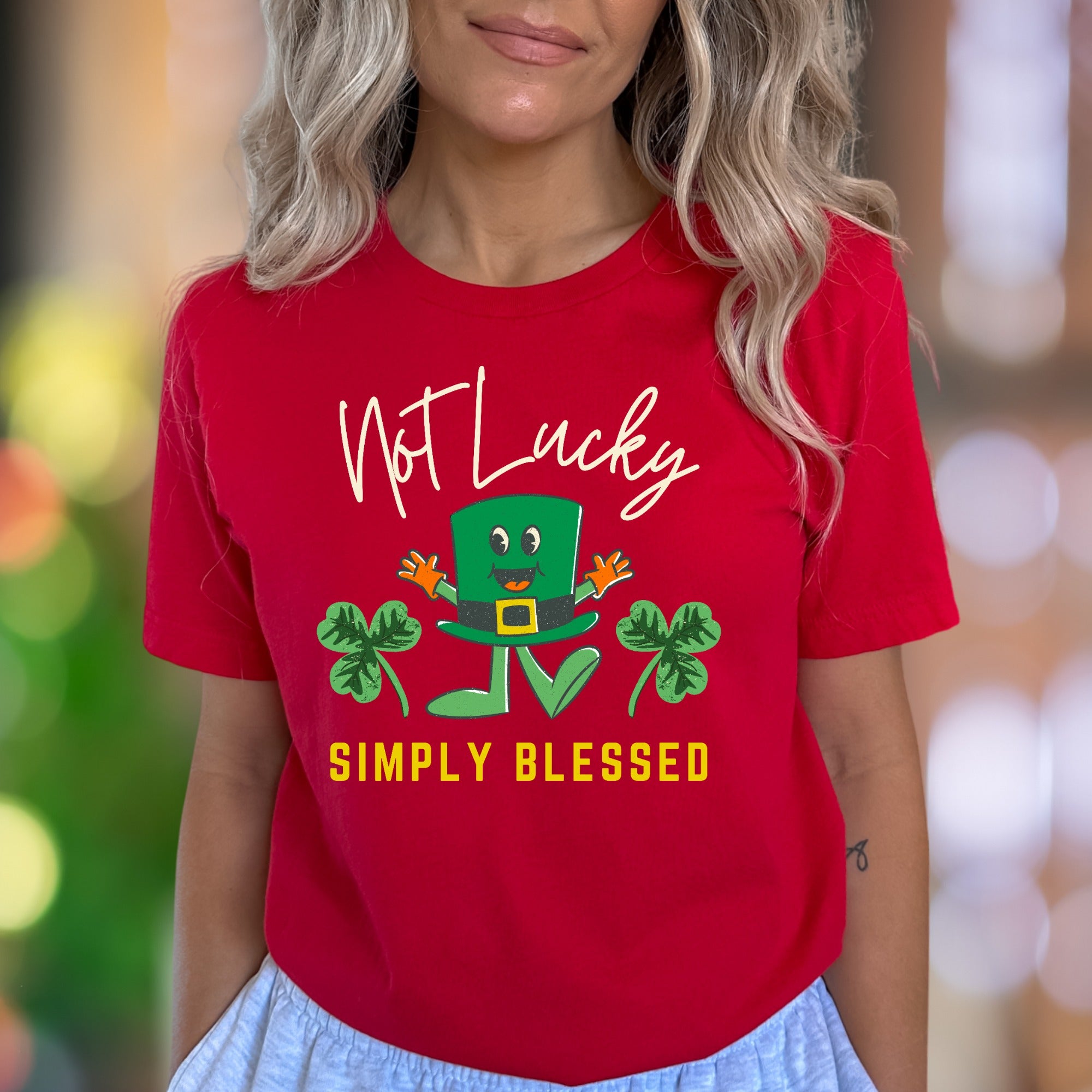 "Not Lucky Simply Blessed" | Funny Cartoon Unisex Adult T-Shirt | Positive Lifestyle