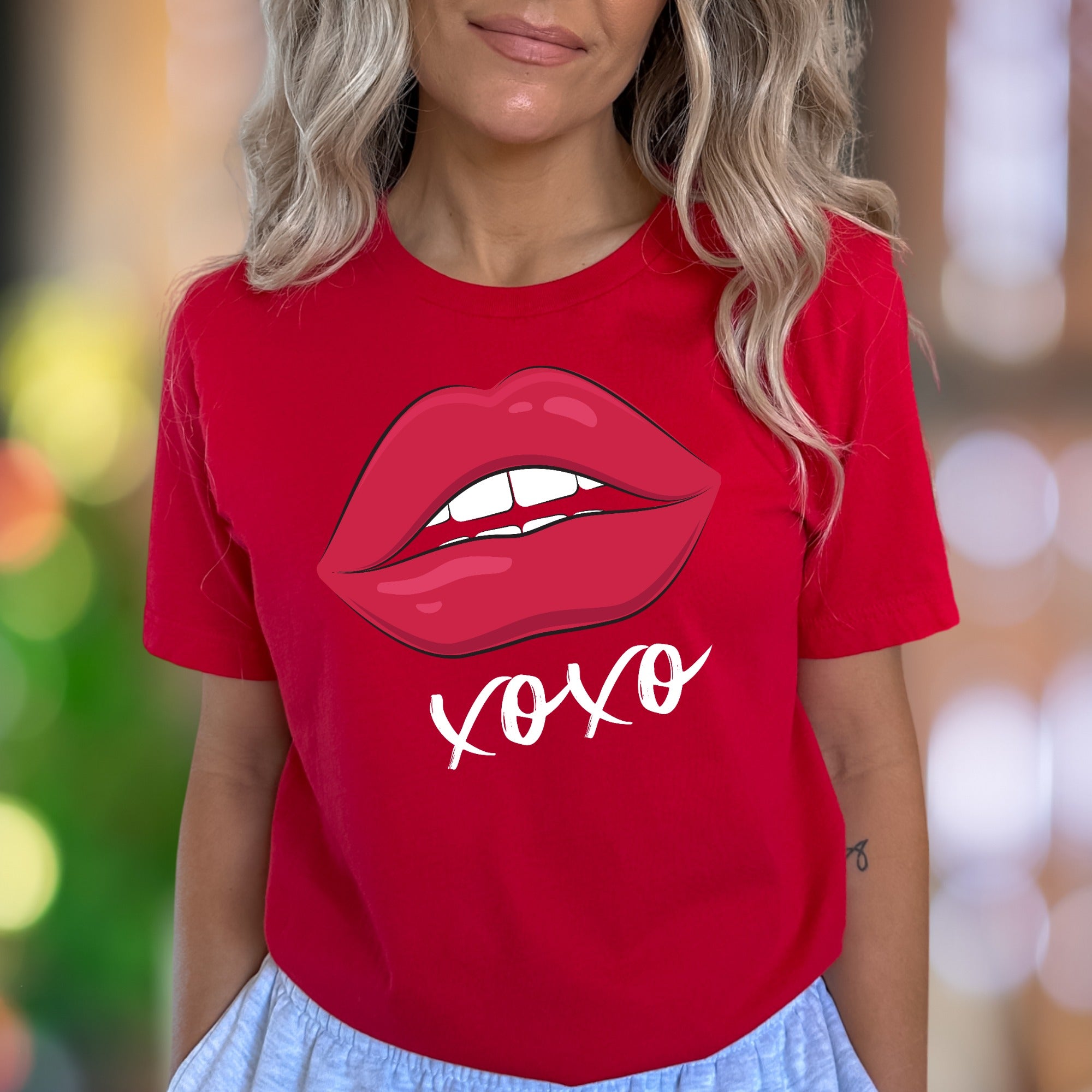 "XOXO" Red Lips Graphic Unisex Adult T-Shirt | Playful Romantic Style
