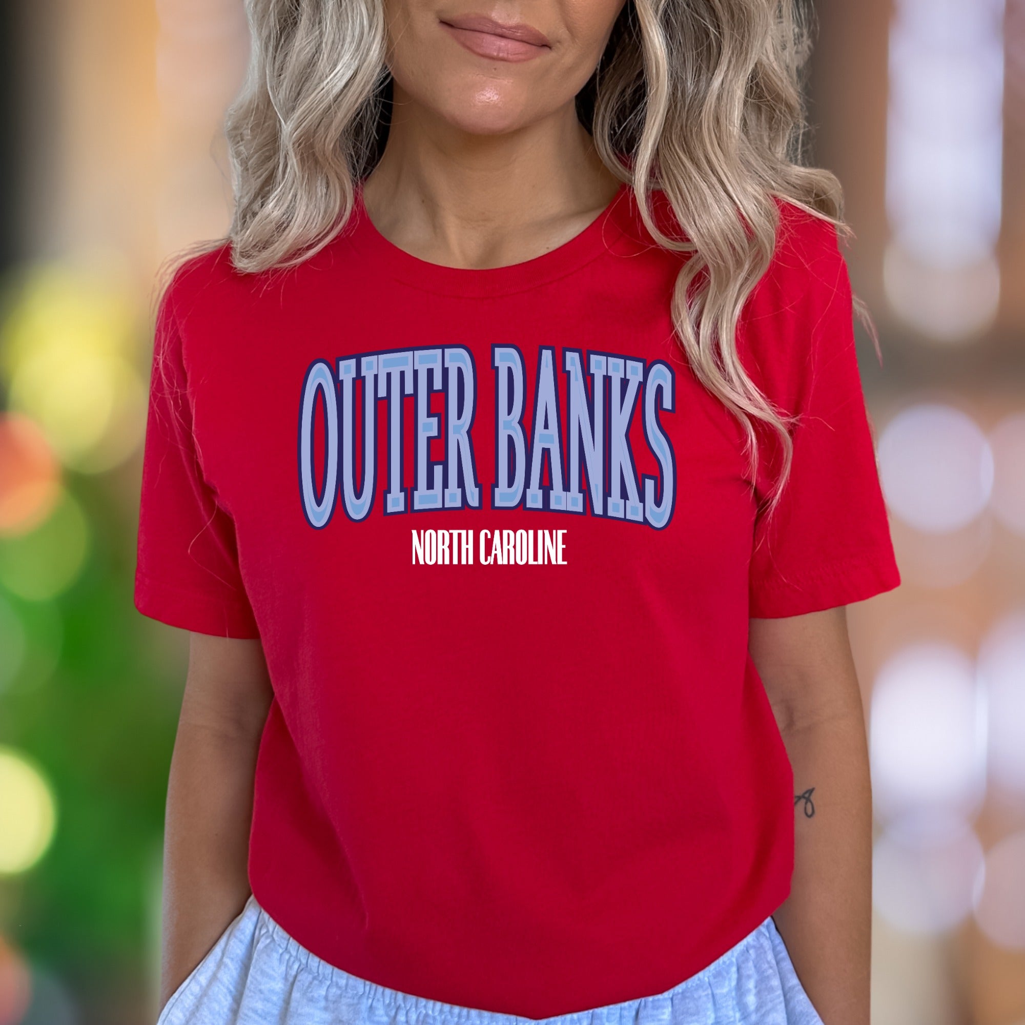 "Outer Banks North Carolina" | Retro Blue Typography Unisex Adult T-Shirt | Coastal Lifestyle