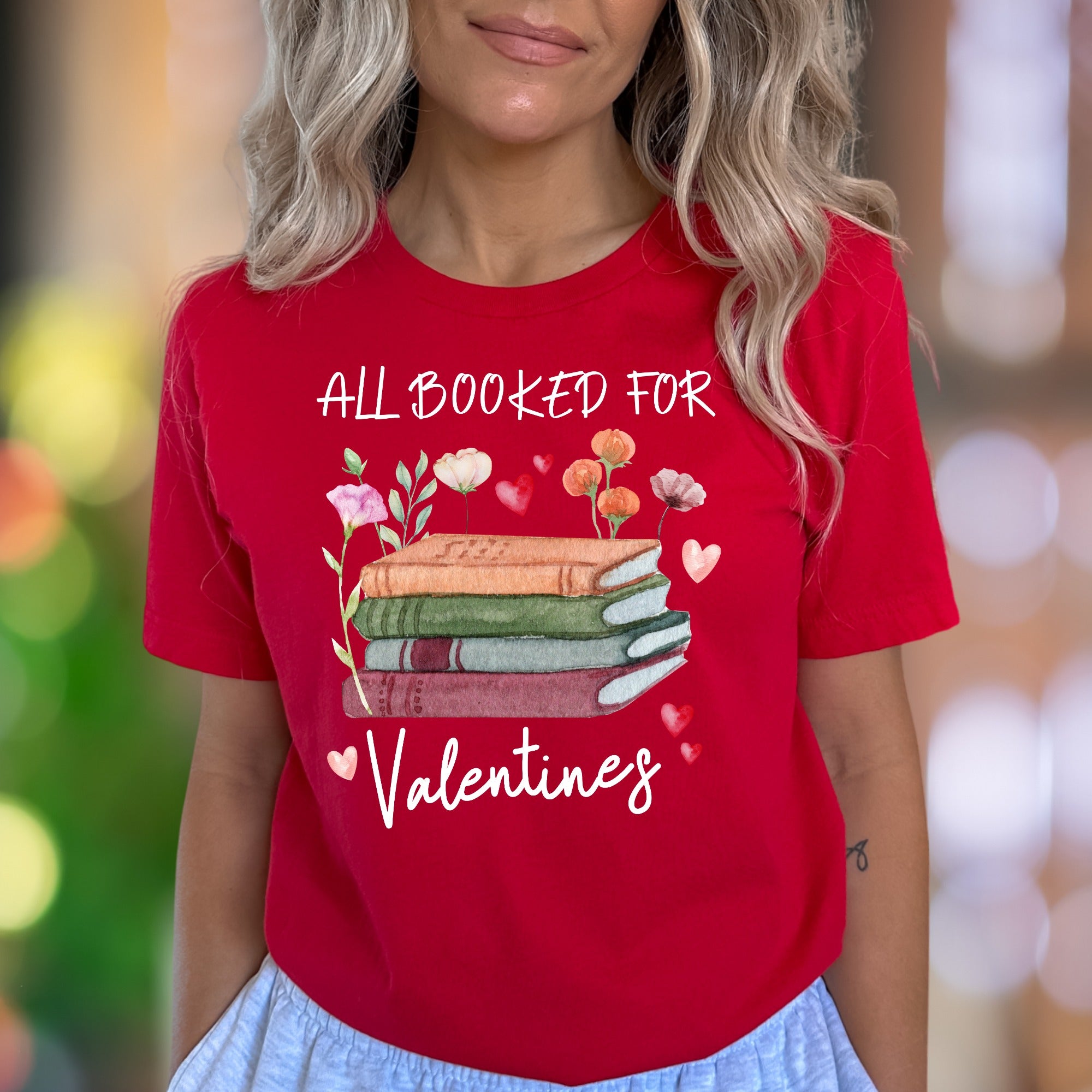 "All Booked For Valentines" | Watercolor Book Lover Unisex Adult T-Shirt | Romantic Lifestyle