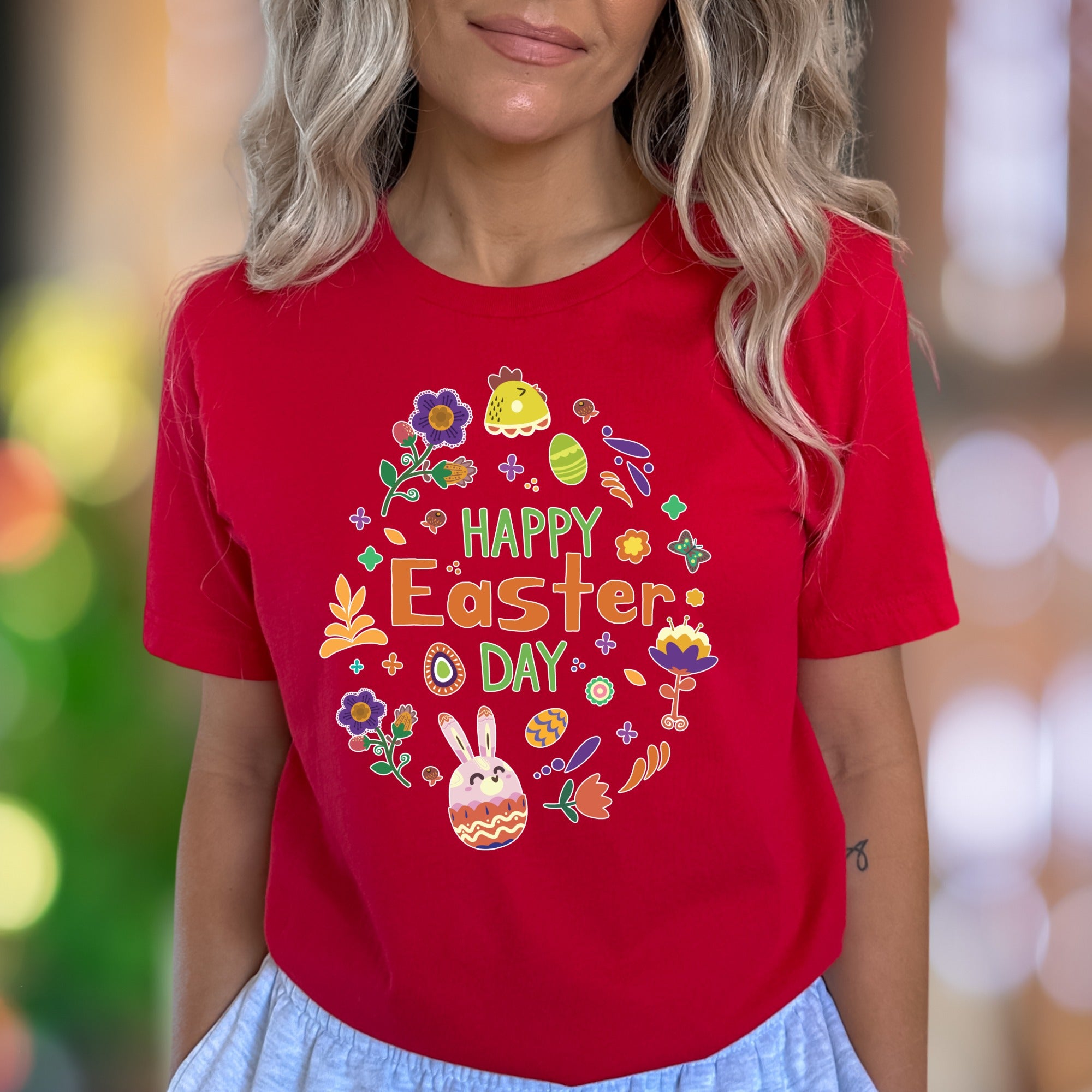 "Happy Easter Day" | Festive Floral Unisex Adult T-Shirt | Spring Celebration Apparel