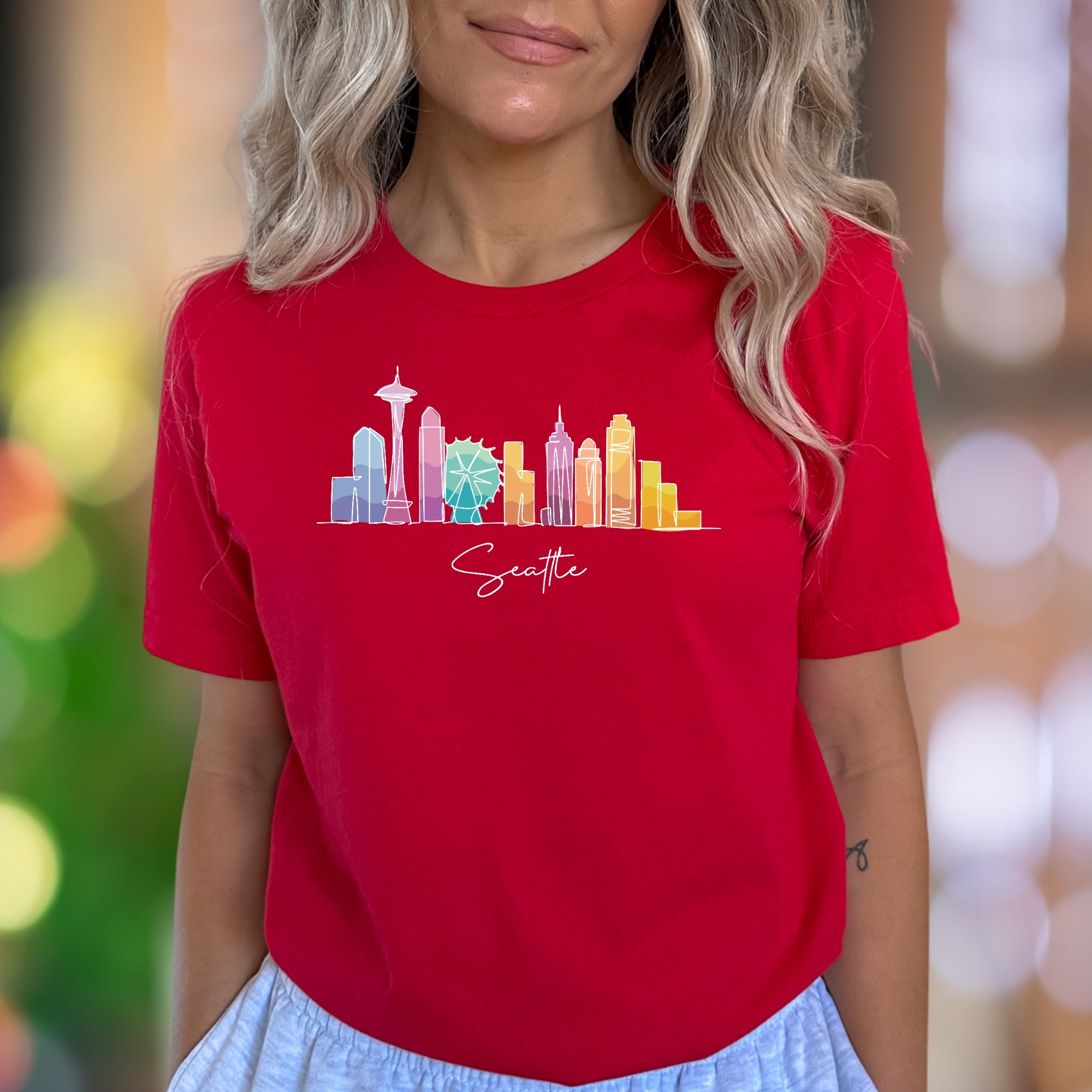 "Seattle" | Minimal Skyline Graphic Unisex Adult T-Shirt | Travel & City Lifestyle