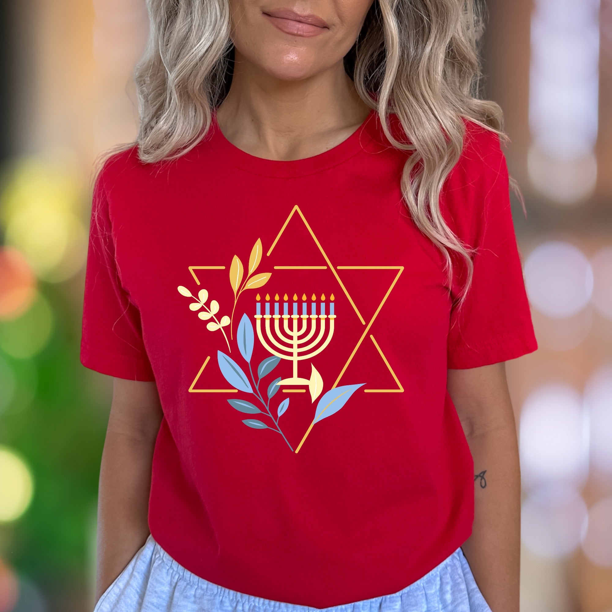 "Menorah & Star" | Modern Hanukkah Unisex Adult T-Shirt | Festive Holiday Wear