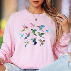 "Colorful Hummingbirds" | Nature Aesthetic Unisex Adult Long Sleeve T-Shirt | Whimsical Lifestyle