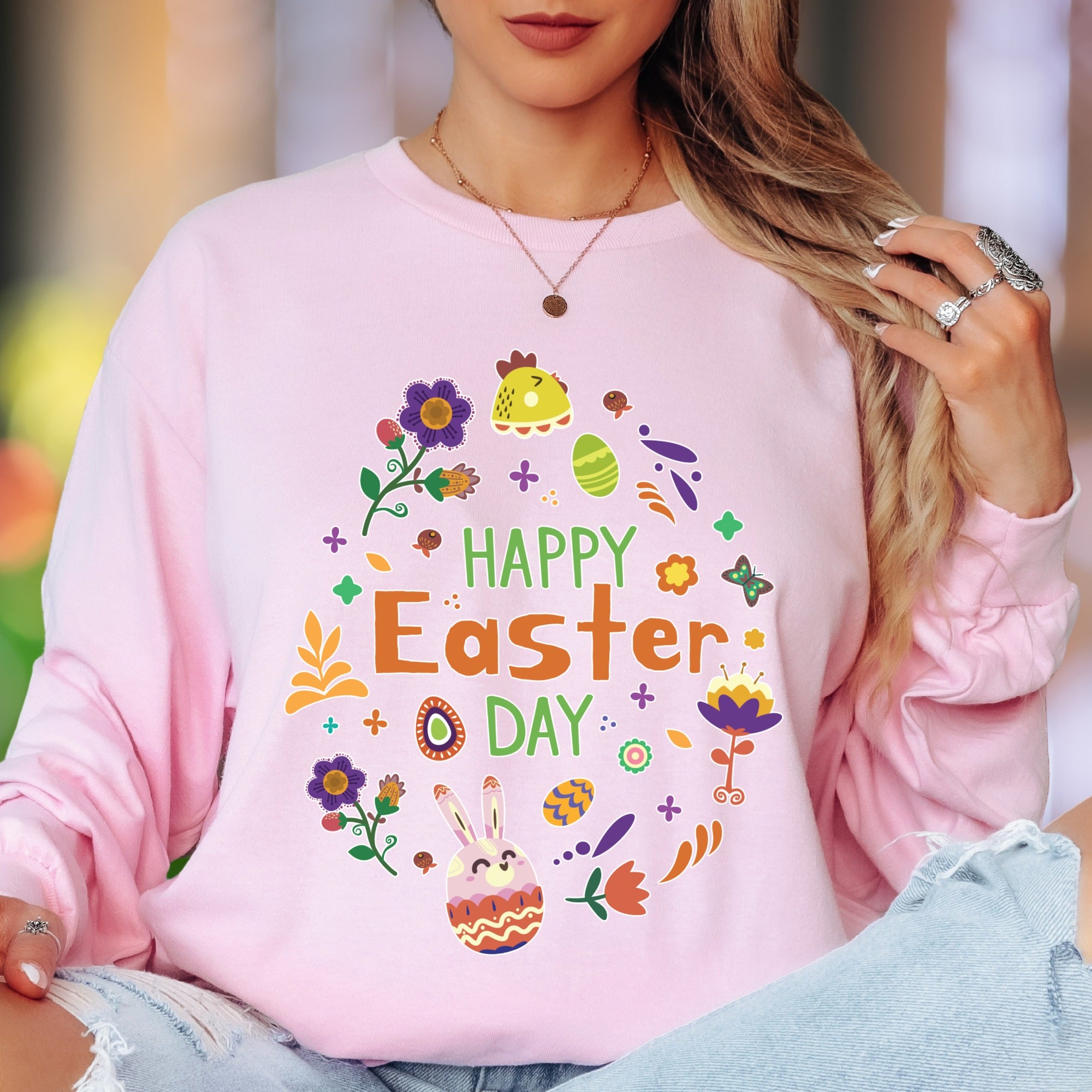"Happy Easter Day" | Festive Graphic Unisex Adult Long Sleeve T-Shirt | Holiday Celebration